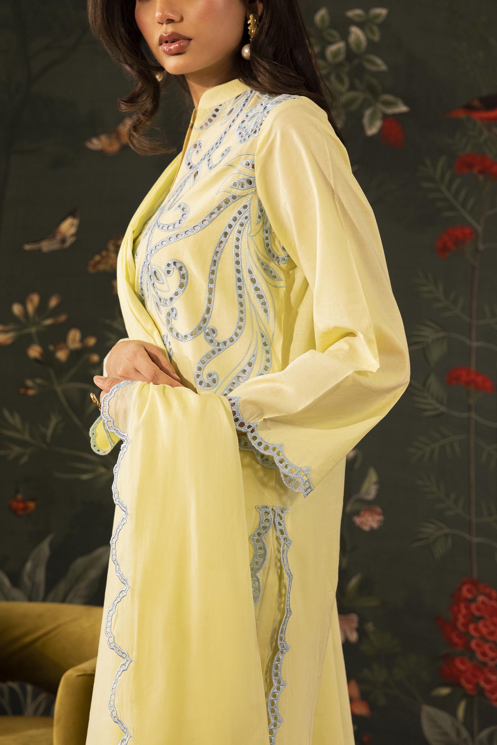 Yellow Mahay Lawn Embroidered Dupatta