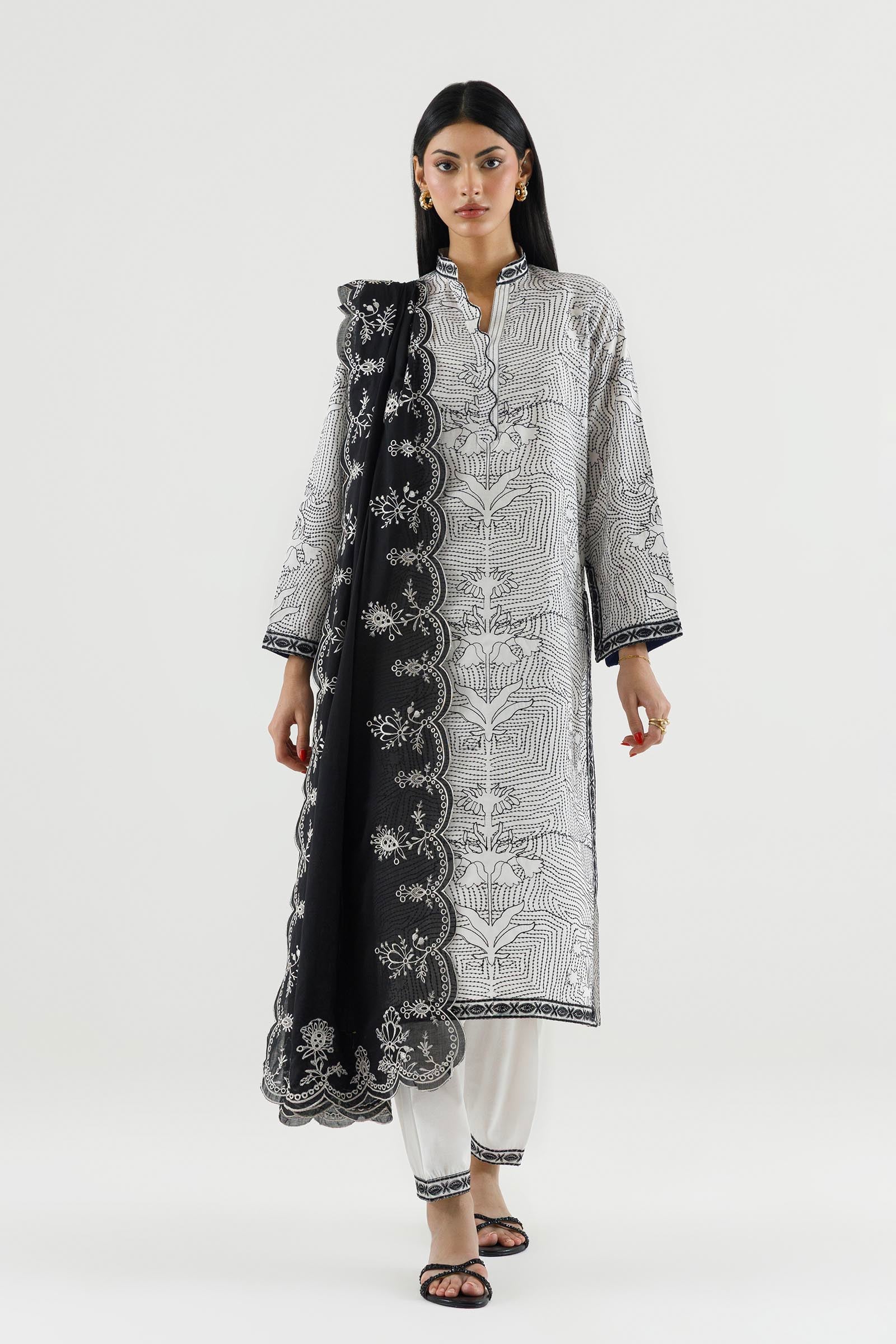 Stitched Embroidered Lawn Shirt+ Culotte Main image