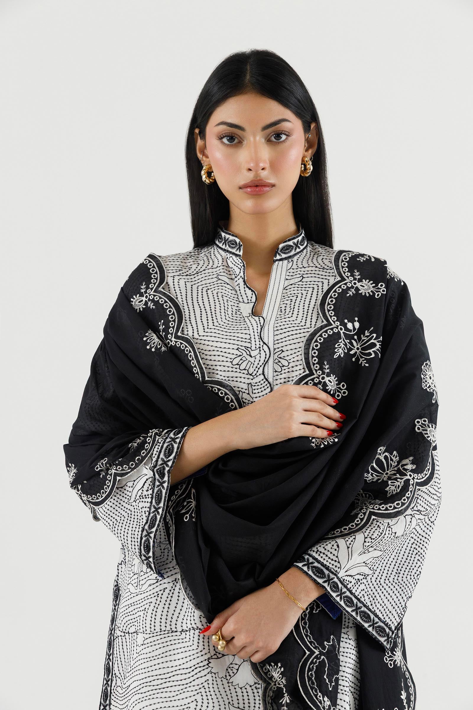 Stitched Embroidered Lawn Shirt+ Culotte Secondary image