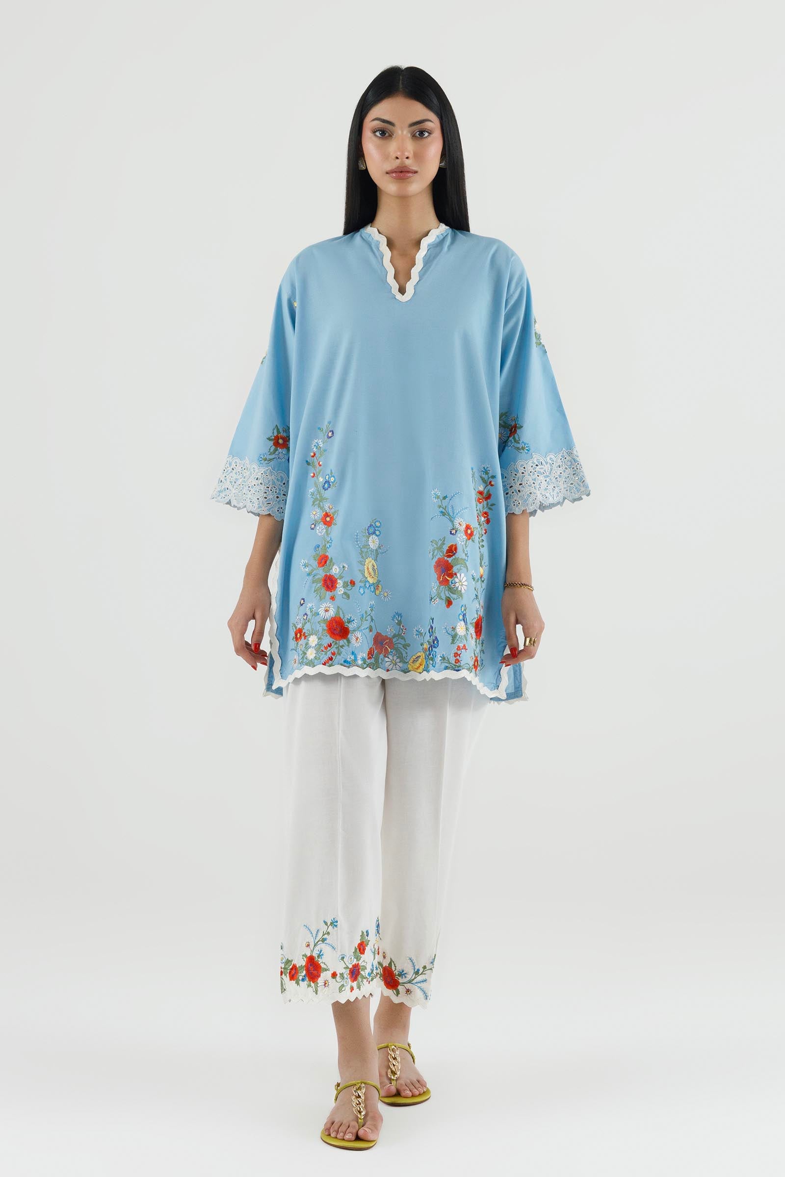 Stitched Embroidered Lawn Shirt+ Culotte Main image