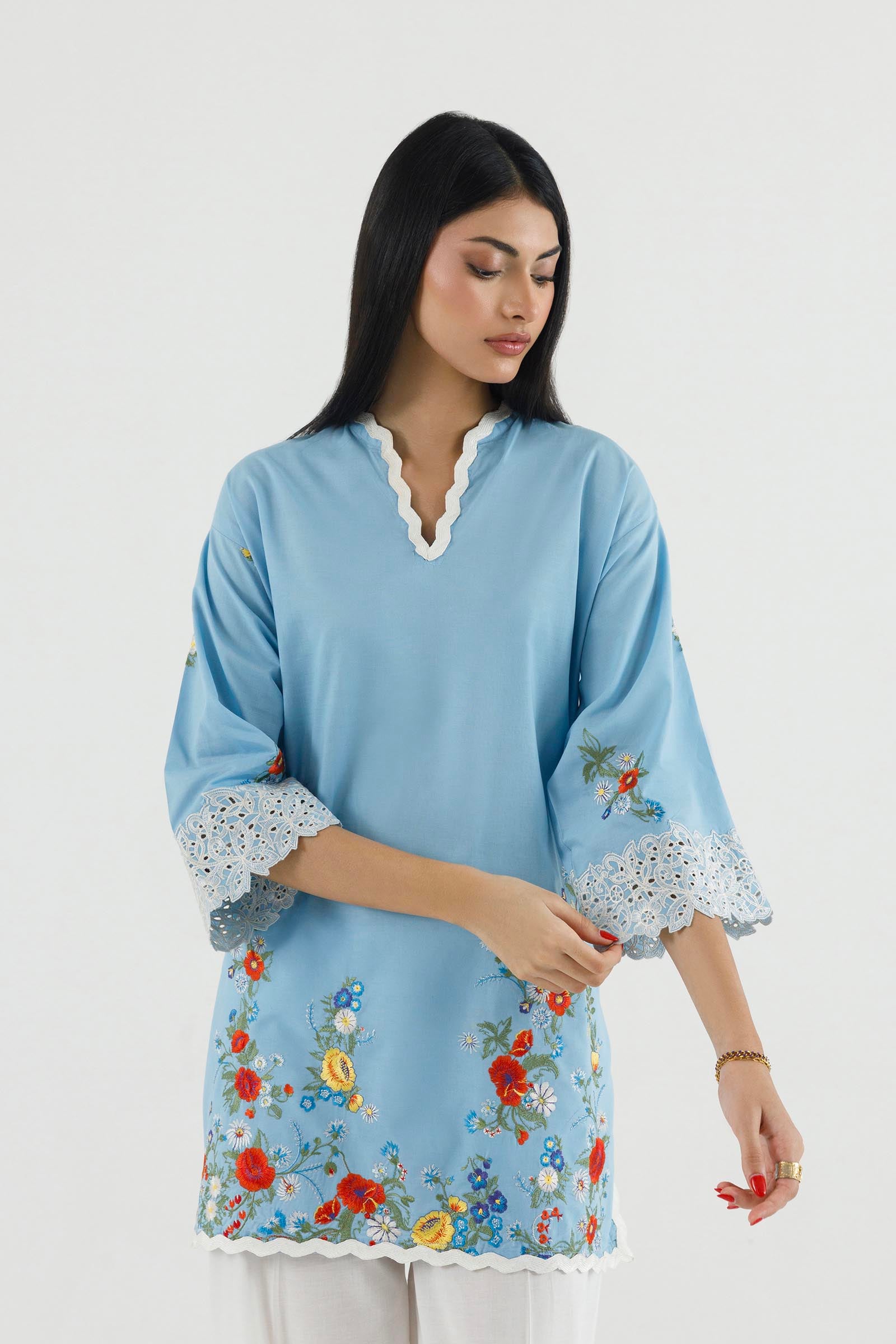 Stitched Embroidered Lawn Shirt+ Culotte Secondary image