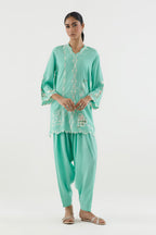 Stitched Emboidered Raw Silk Shirt+ Shalwar