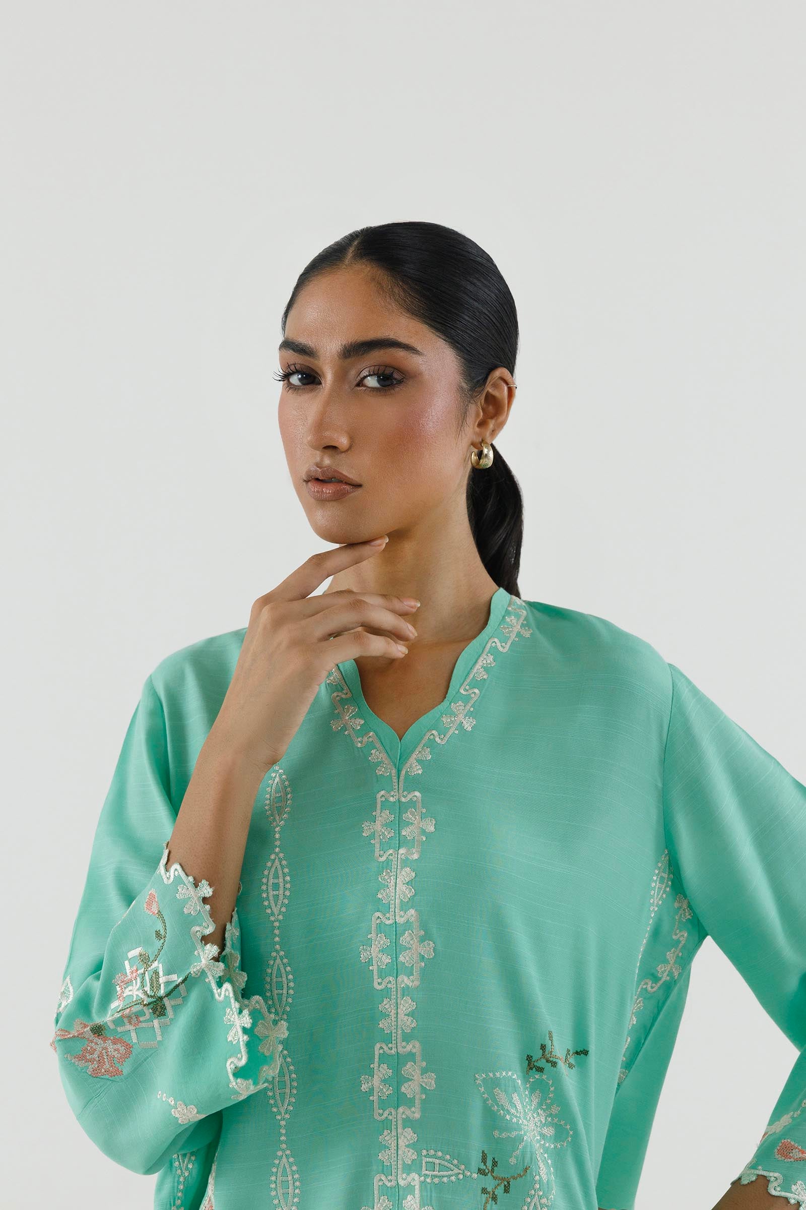 Stitched Emboidered Raw Silk Shirt+ Shalwar