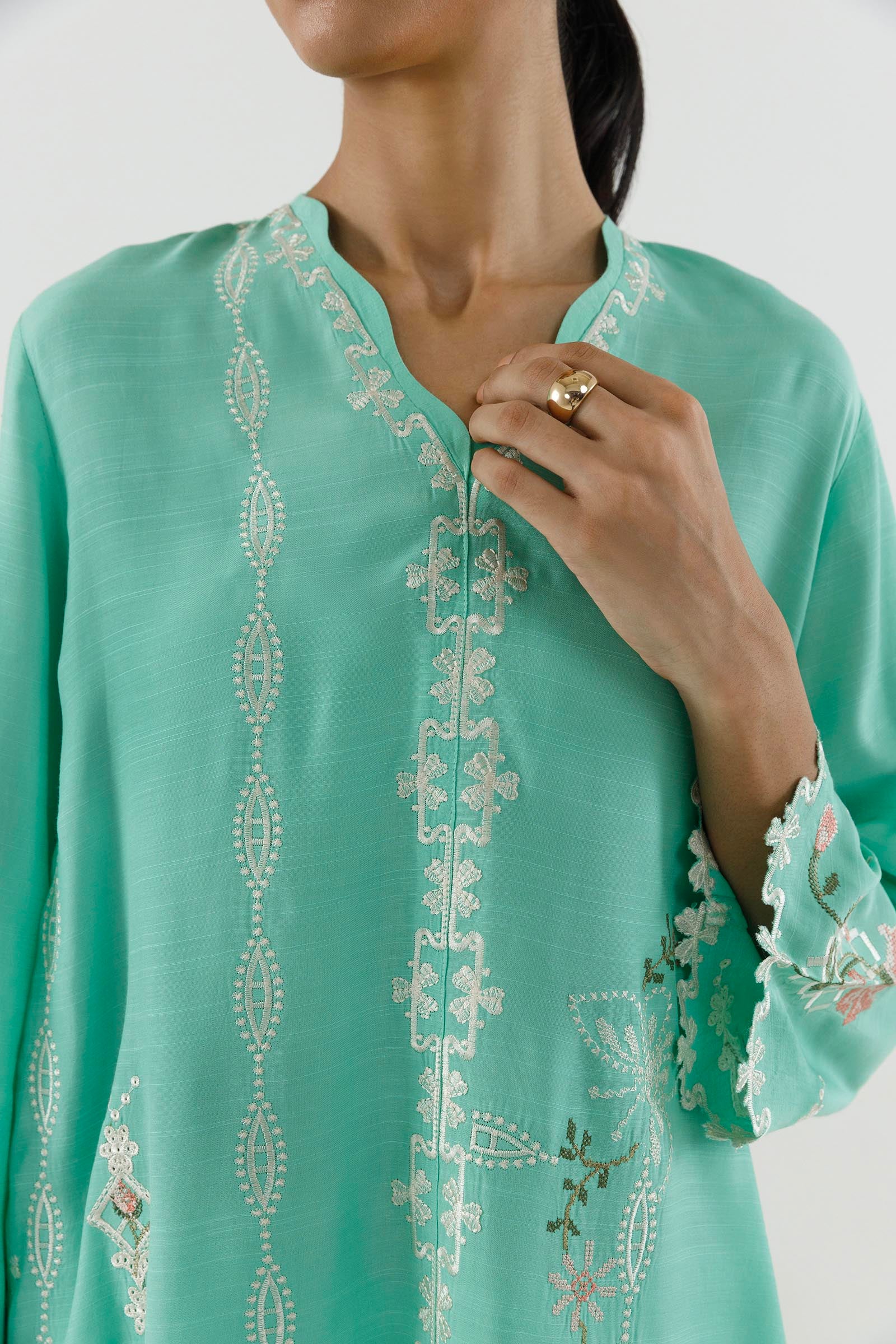 Stitched Emboidered Raw Silk Shirt+ Shalwar Secondary image