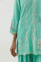 Stitched Emboidered Raw Silk Shirt+ Shalwar