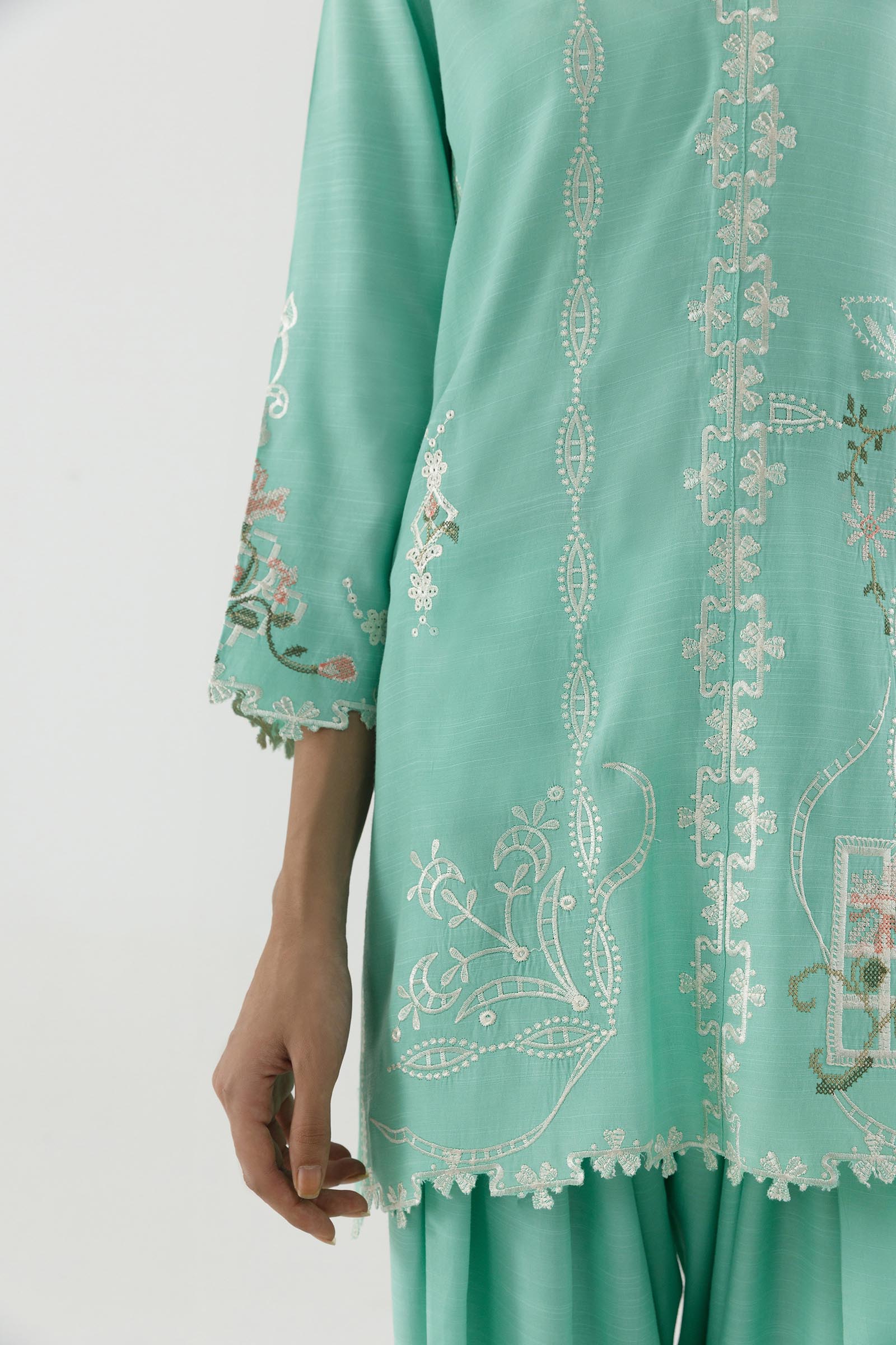 Stitched Emboidered Raw Silk Shirt+ Shalwar
