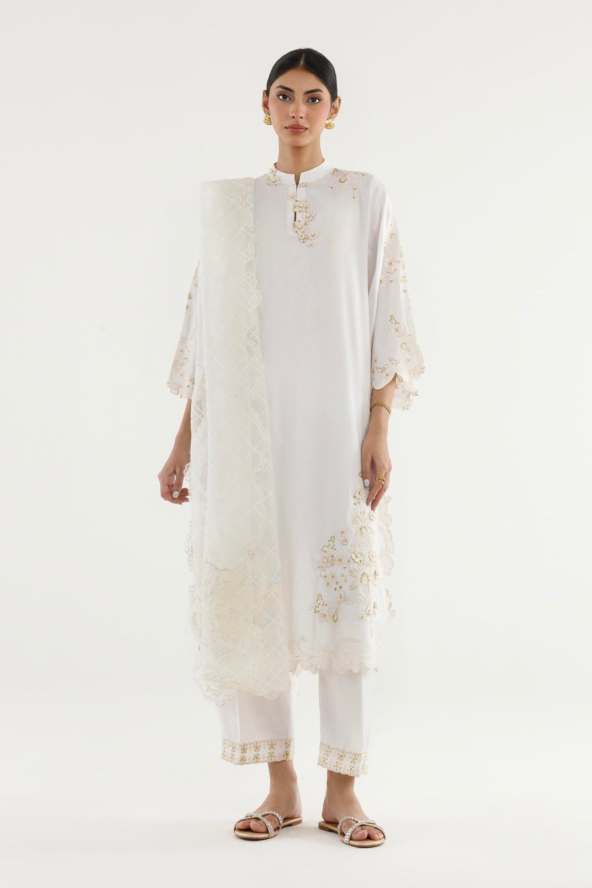 Stitched Embroidered Raw Silk Suit Main image