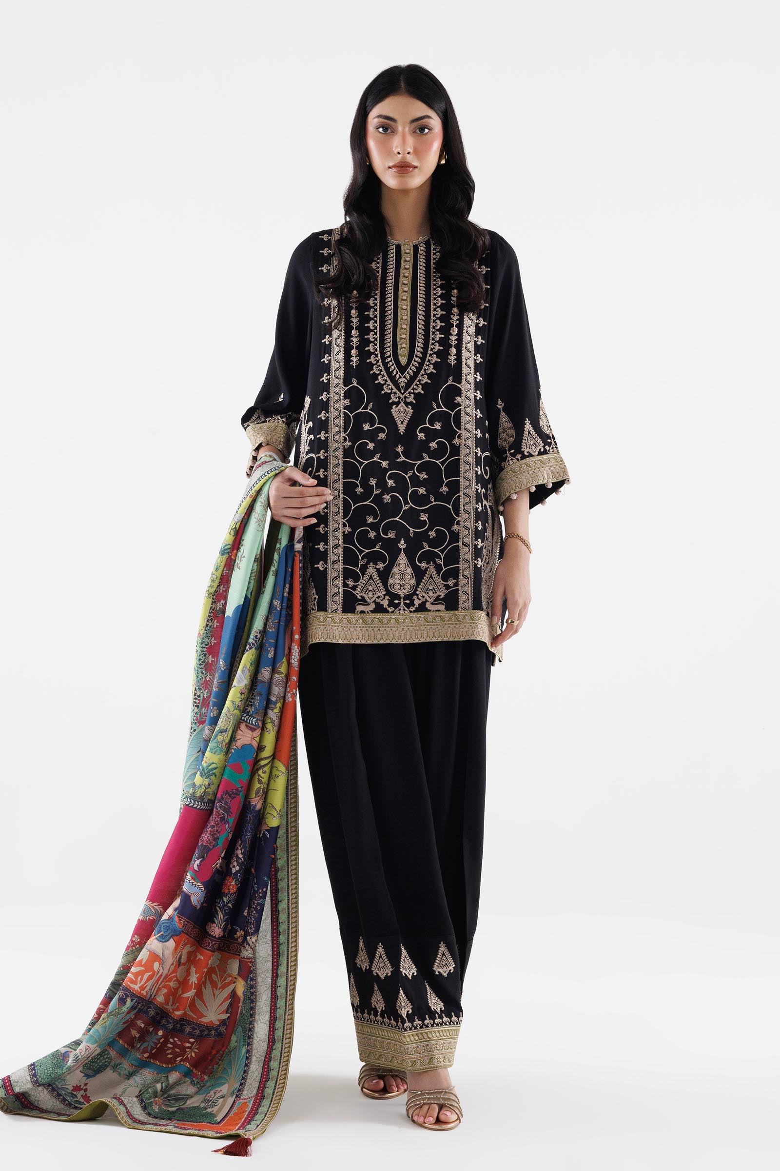 Stitched Embroidered Raw Silk Suit Main image