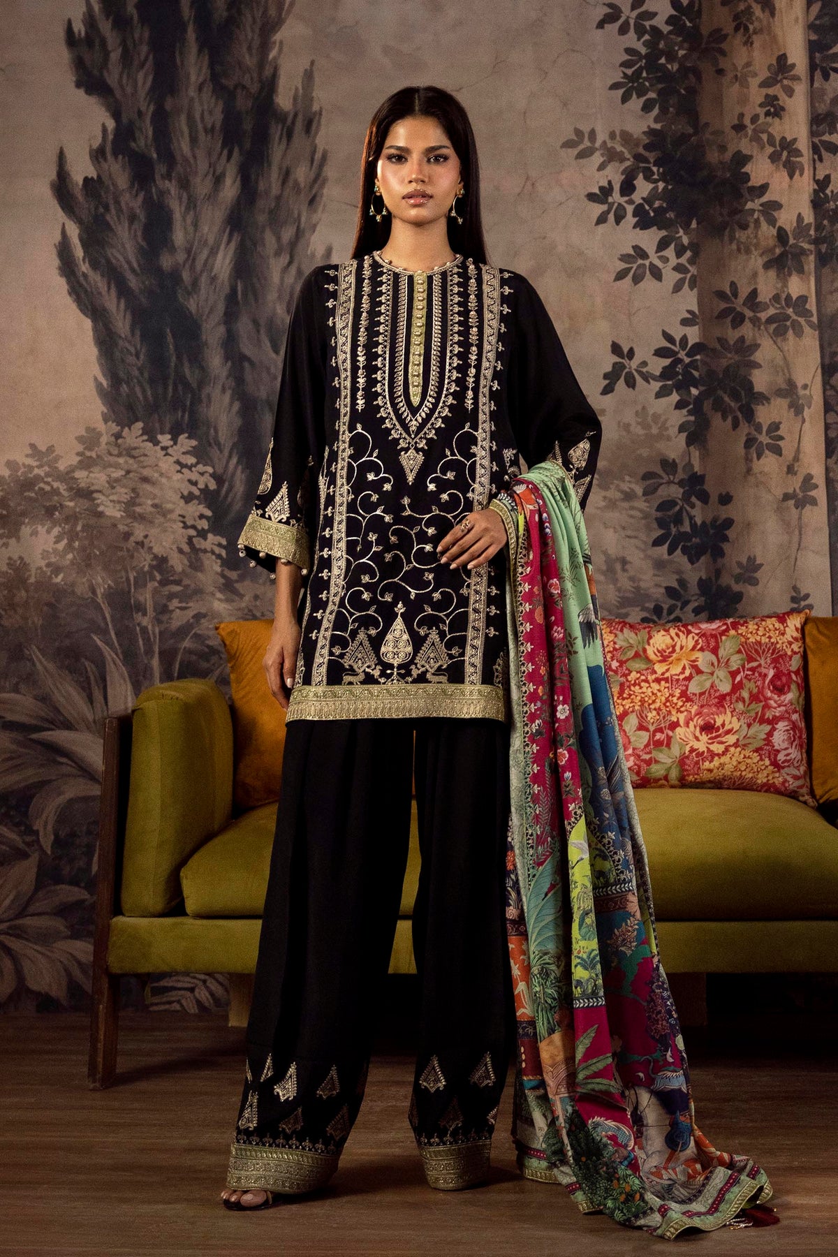 Stitched Embroidered Raw Silk Suit Main image
