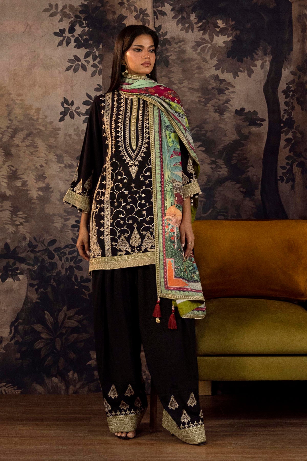 Stitched Embroidered Raw Silk Suit