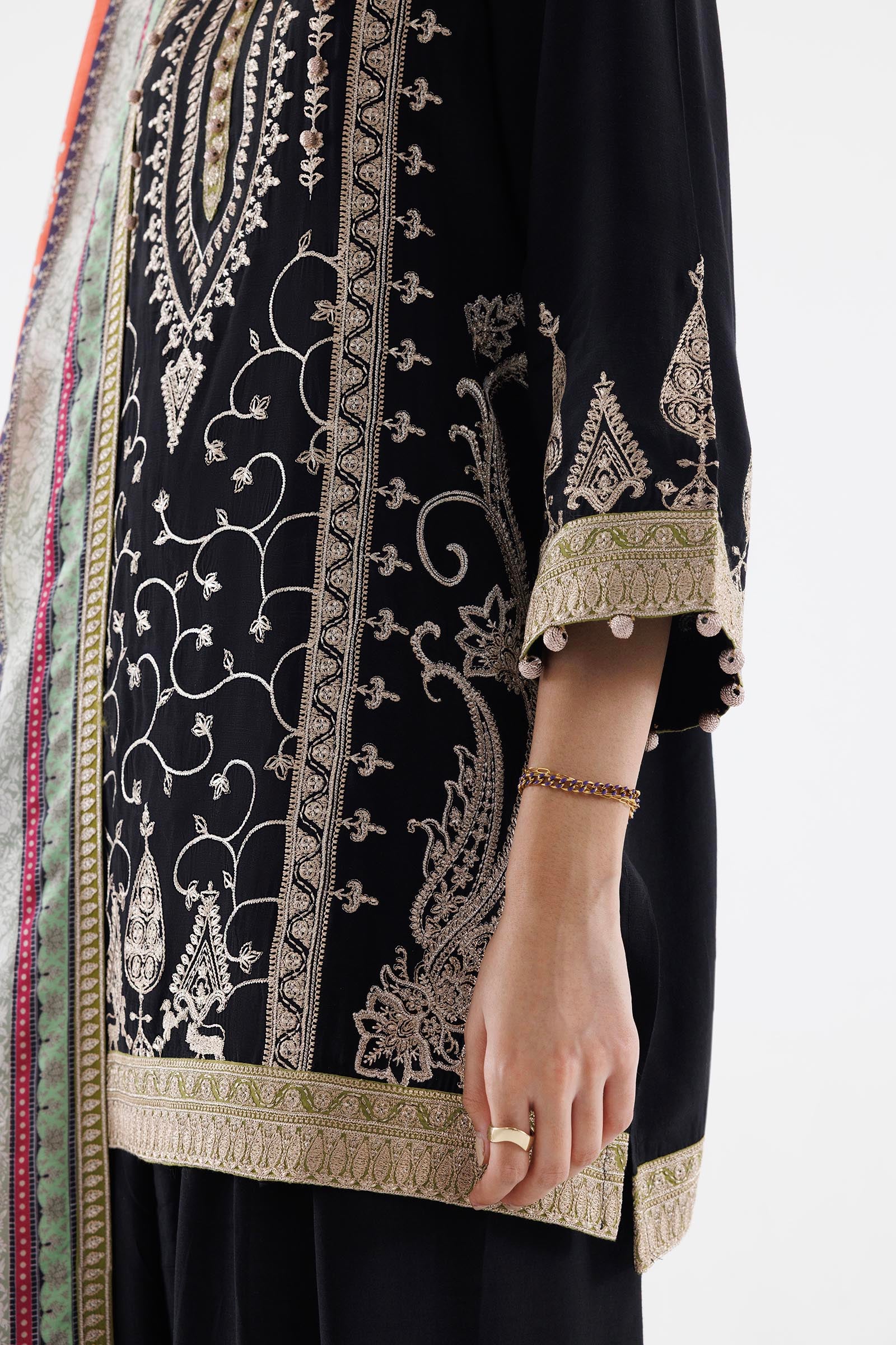 Stitched Embroidered Raw Silk Suit