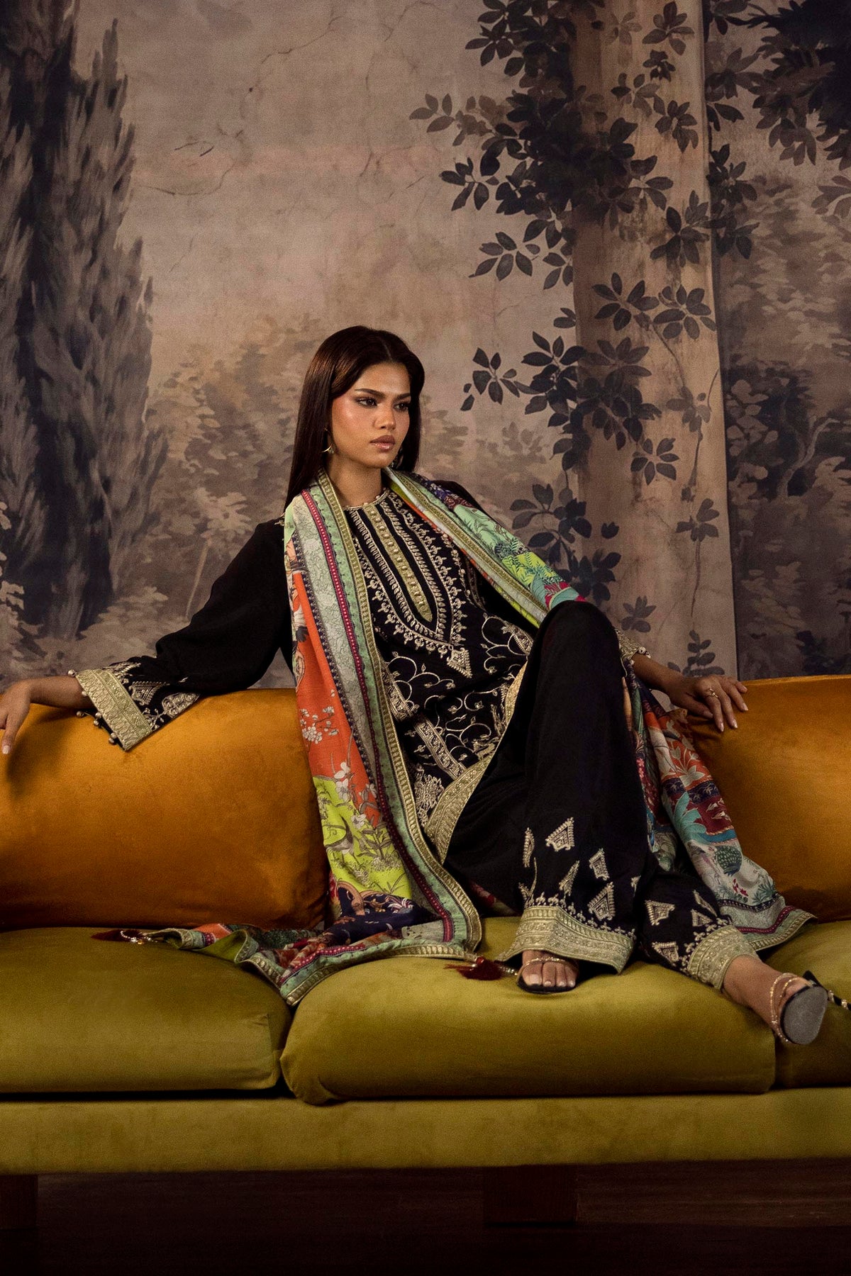 Stitched Embroidered Raw Silk Suit