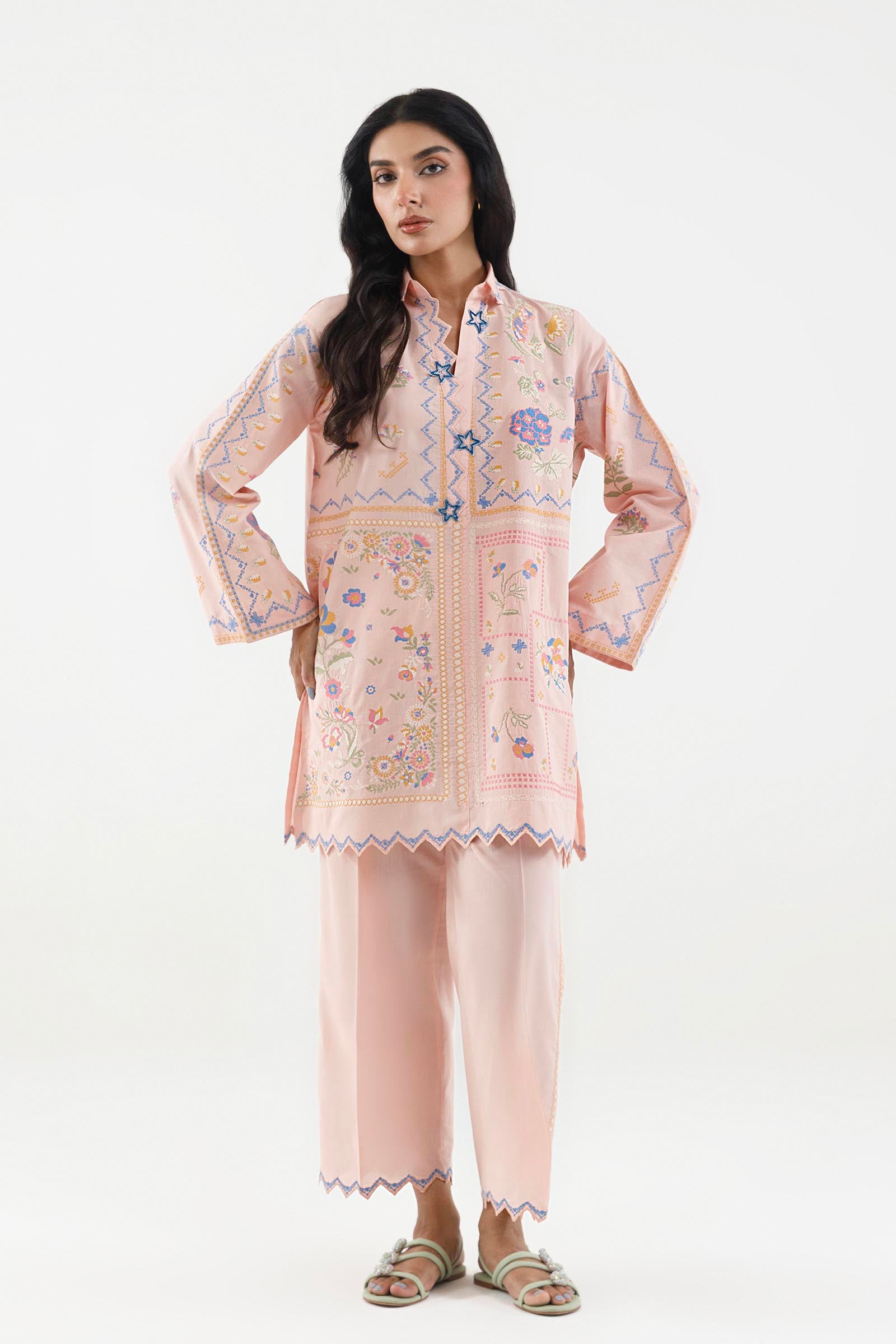 Stitched Embroidered Lawn Shirt+ Culotte Main image