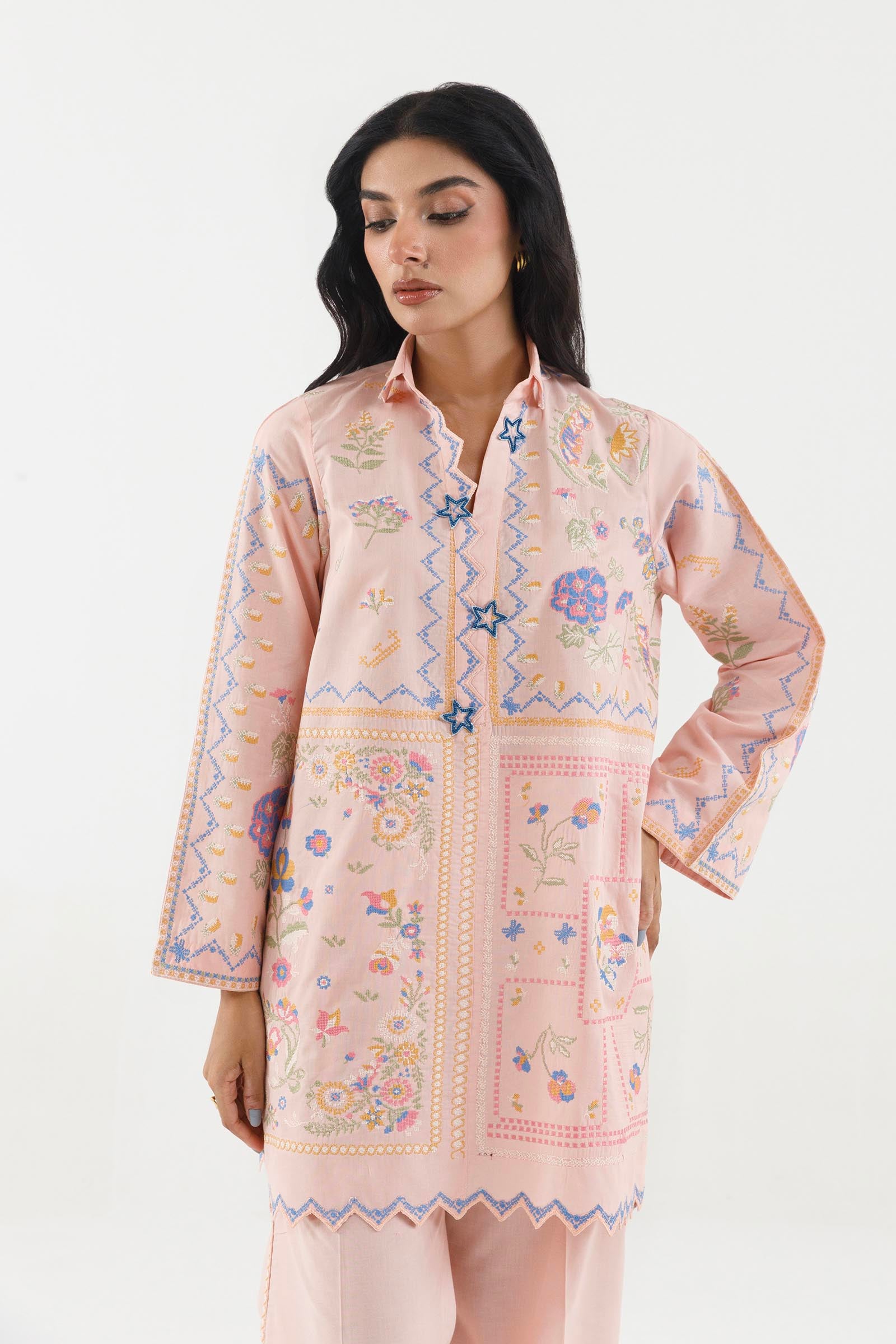 Stitched Embroidered Lawn Shirt+ Culotte