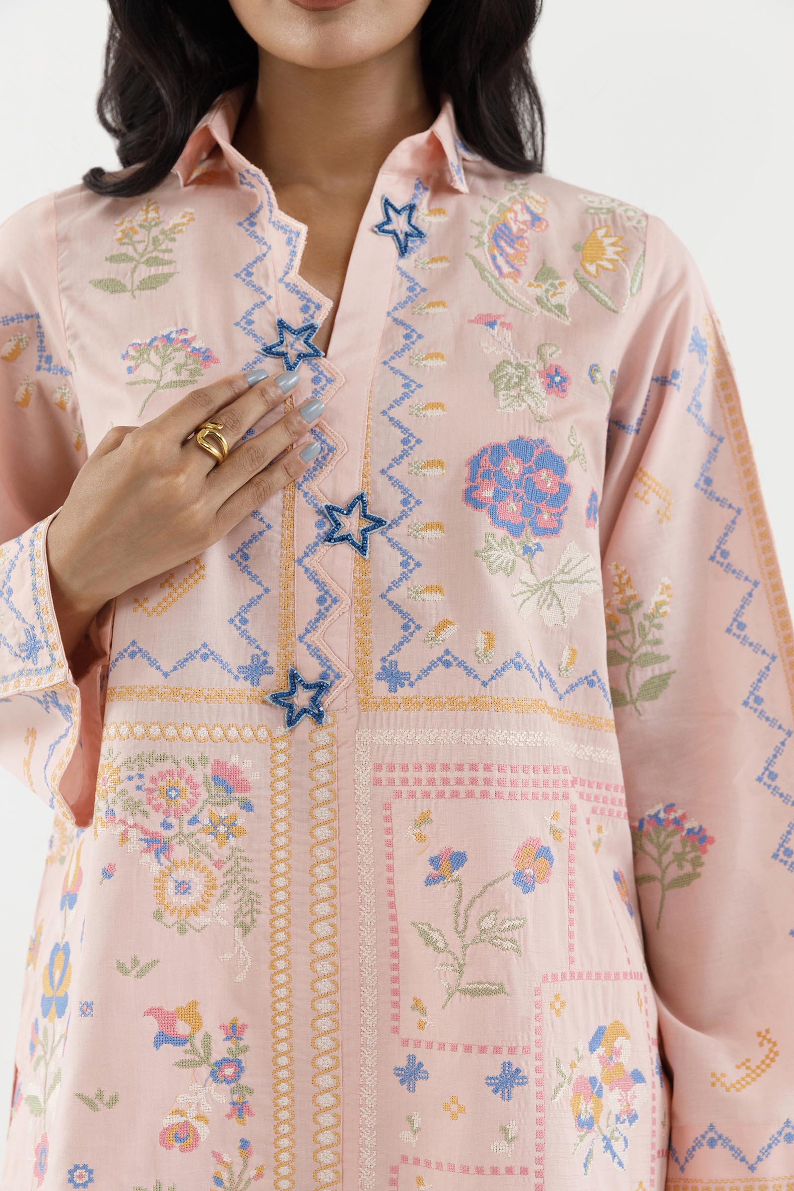 Stitched Embroidered Lawn Shirt+ Culotte