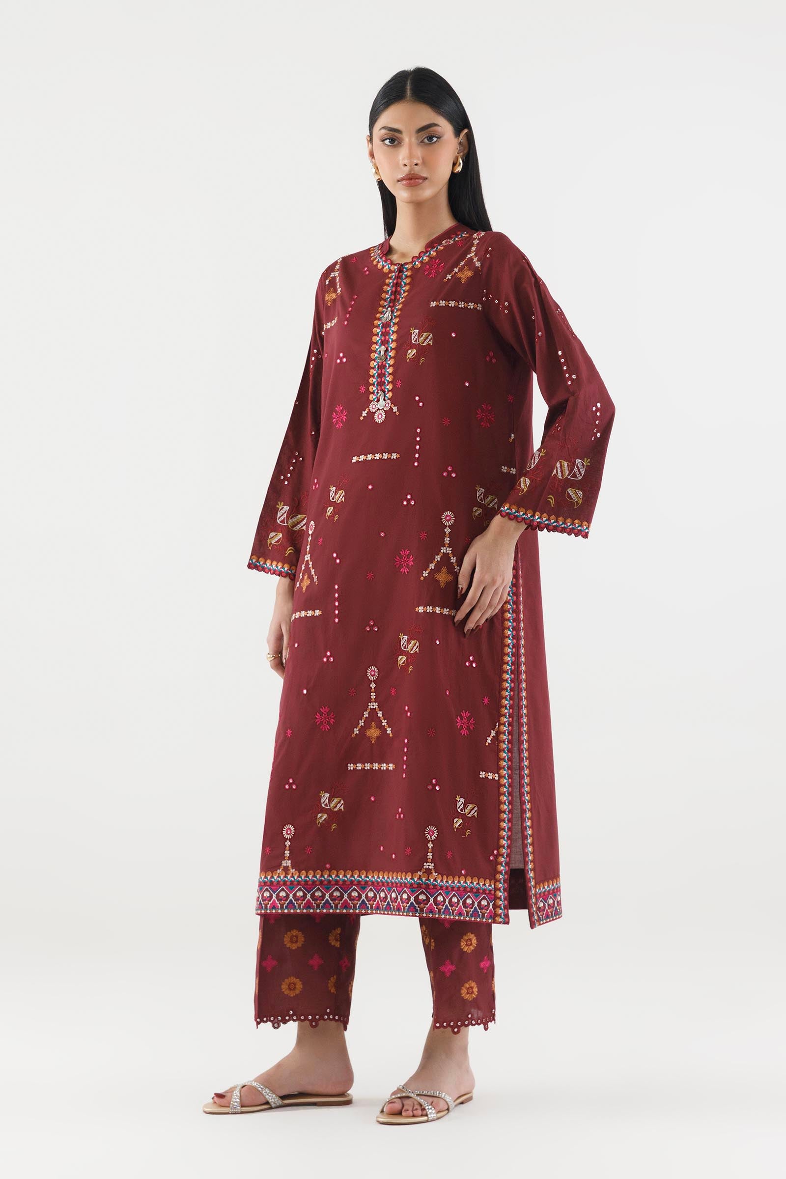 Stitched Embroidered Lawn Shirt+ Culotte Main image