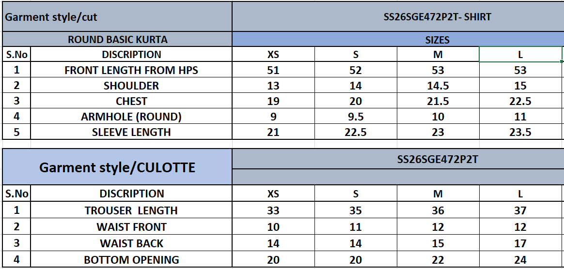 Size Chart