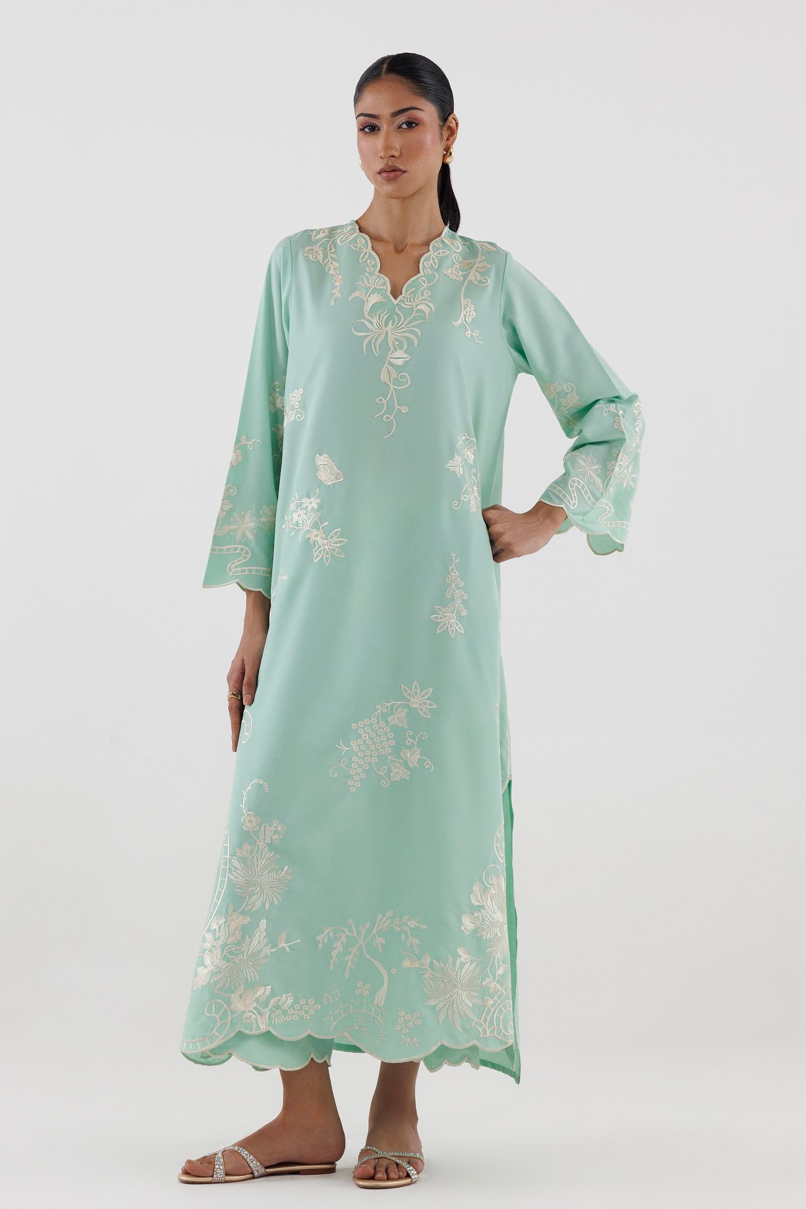 Stitched Embroidered Raw Silk Shirt+ Culotte