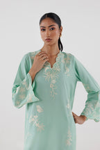 Stitched Embroidered Raw Silk Shirt+ Culotte