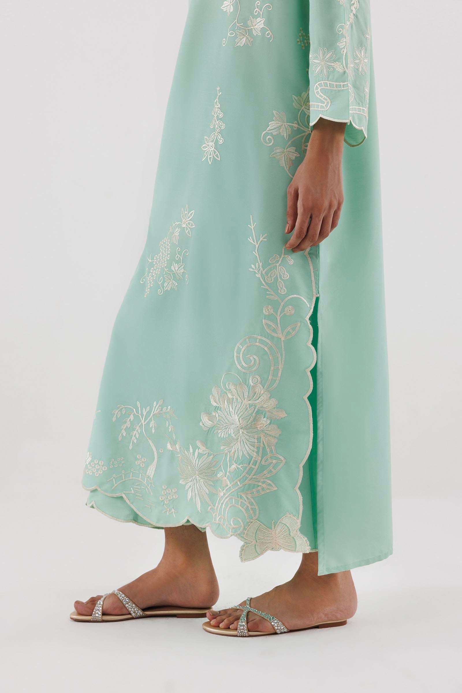 Stitched Embroidered Raw Silk Shirt+ Culotte