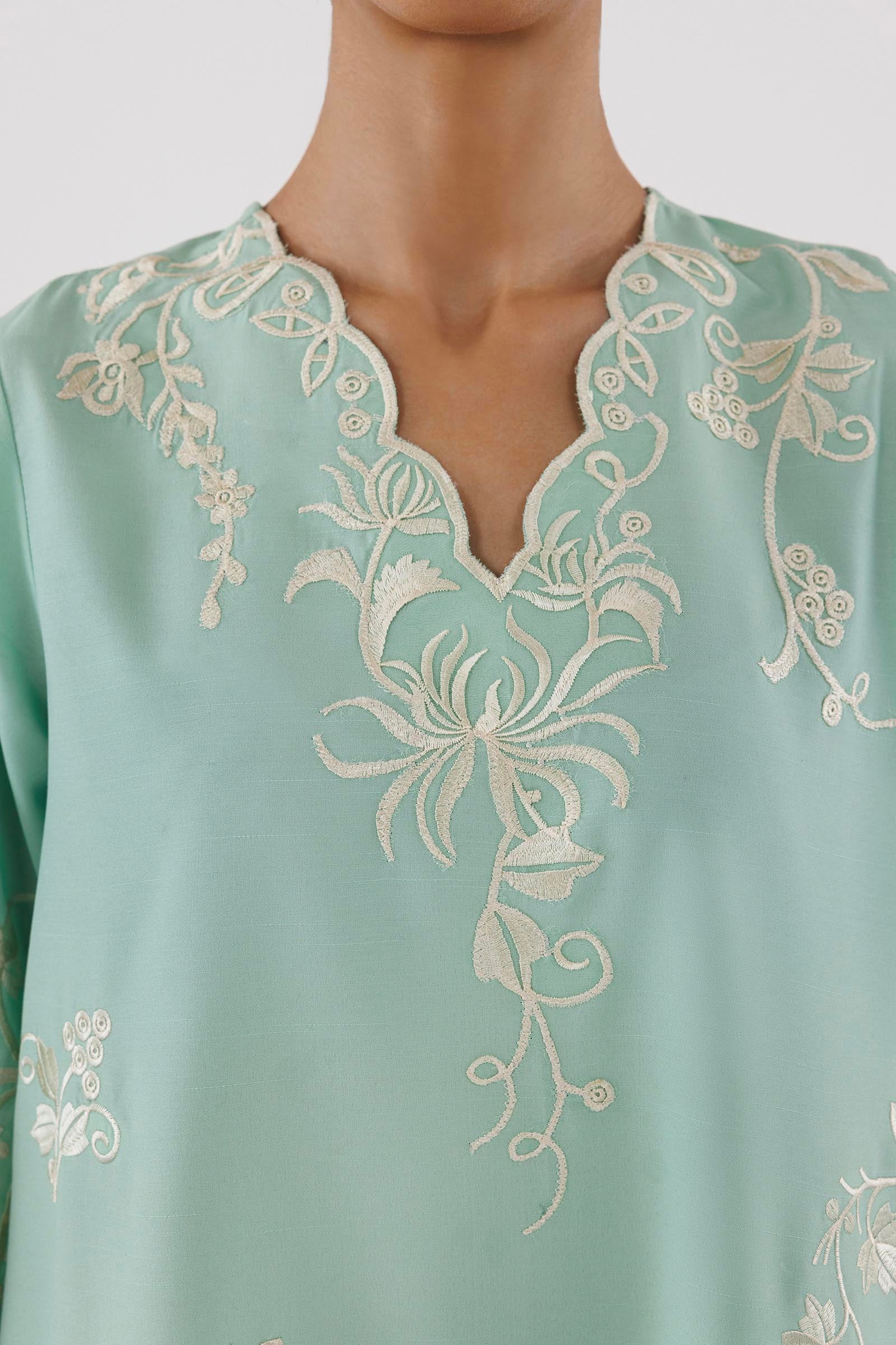 Stitched Embroidered Raw Silk Shirt+ Culotte