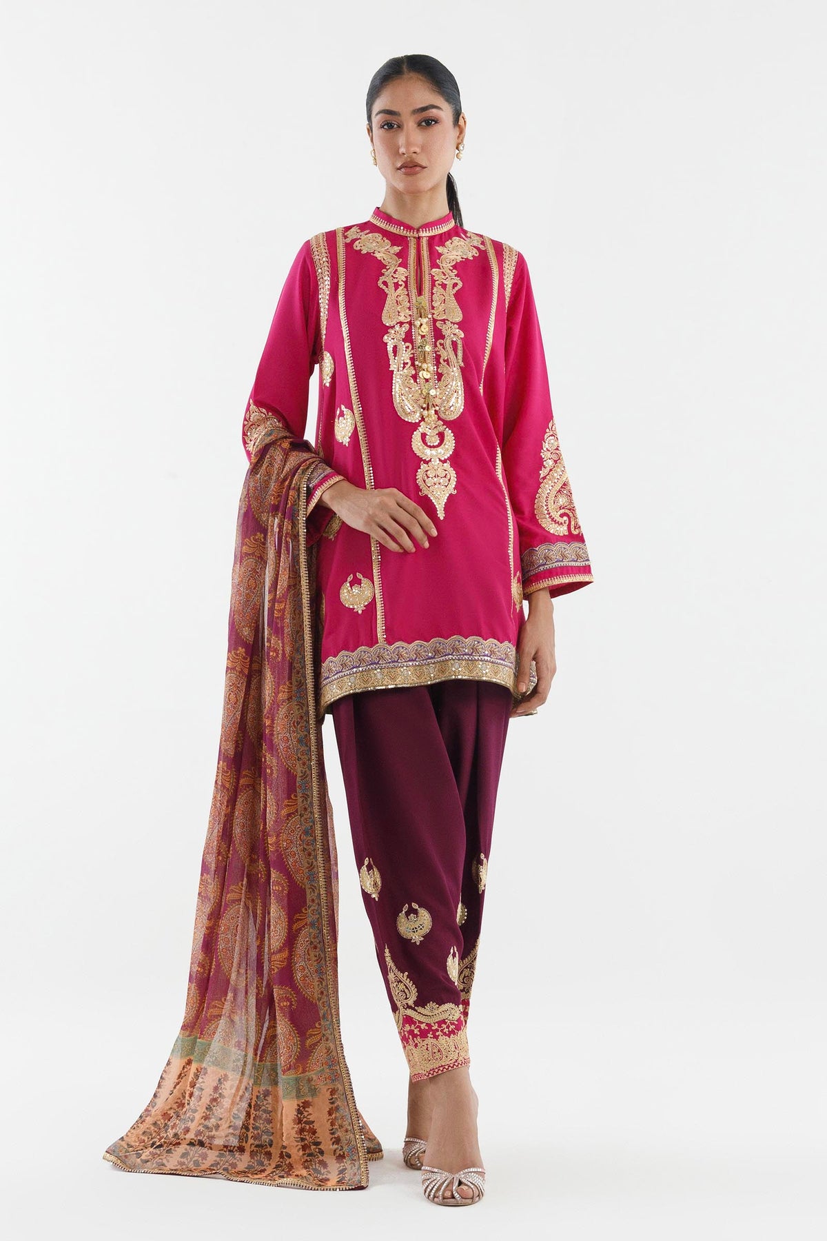Stitched Embroidered Blended Raw Silk Suit