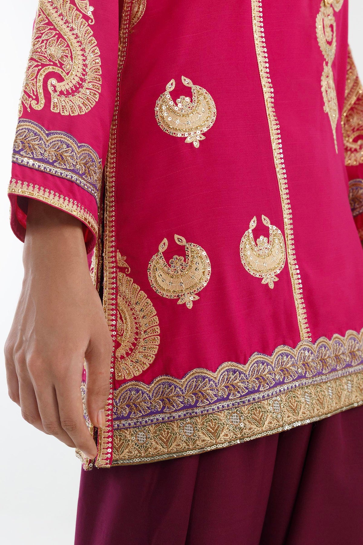 Stitched Embroidered Blended Raw Silk Suit
