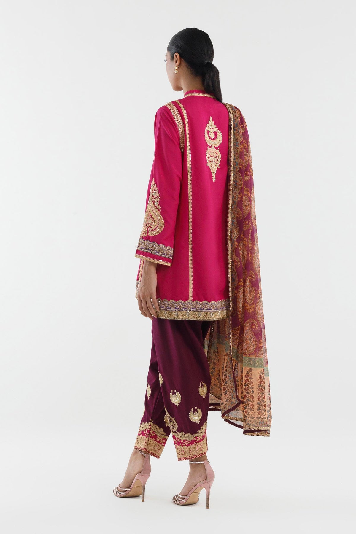 Stitched Embroidered Blended Raw Silk Suit