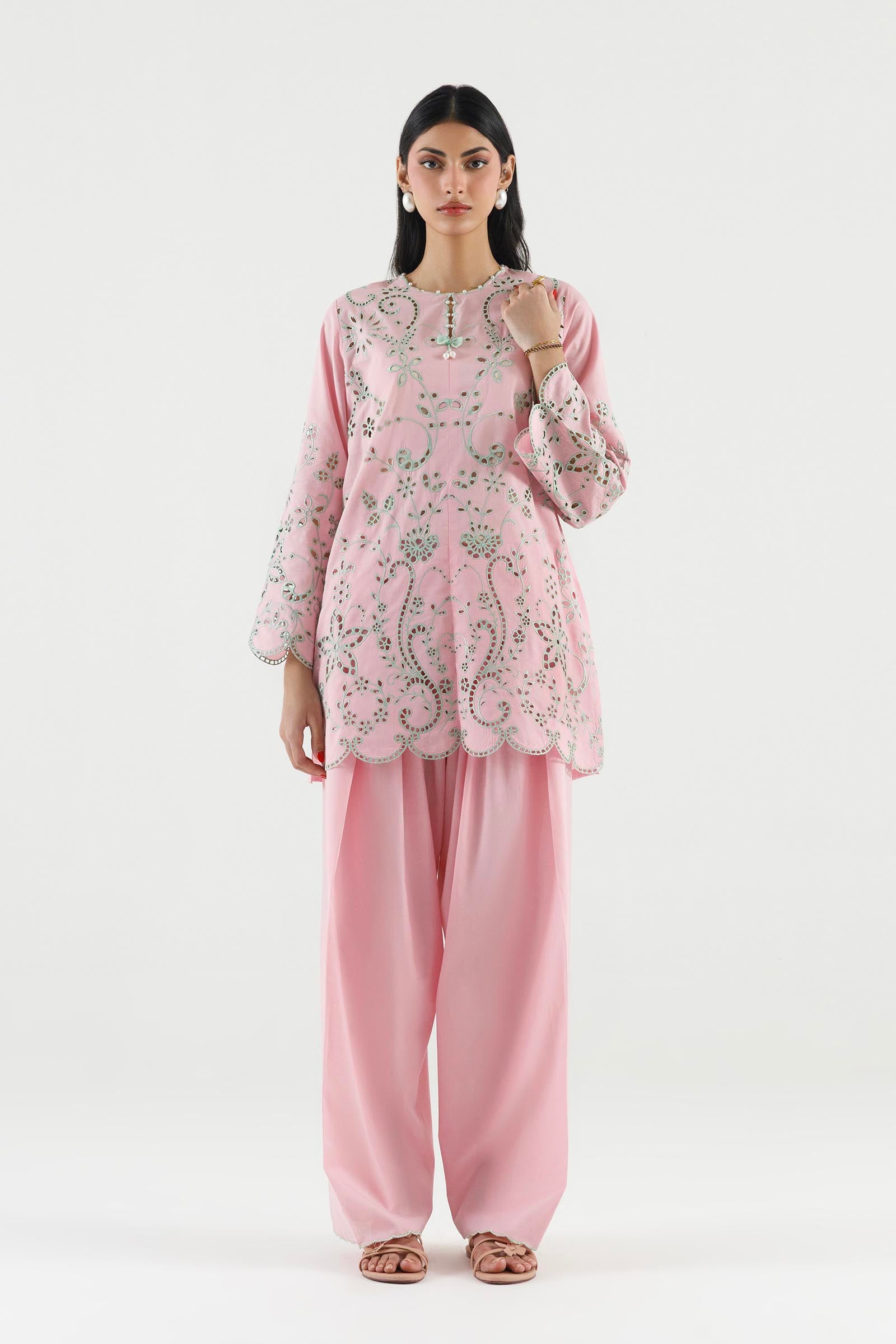 Stitched Embroidered Lawn Shirt+ Culotte Main image