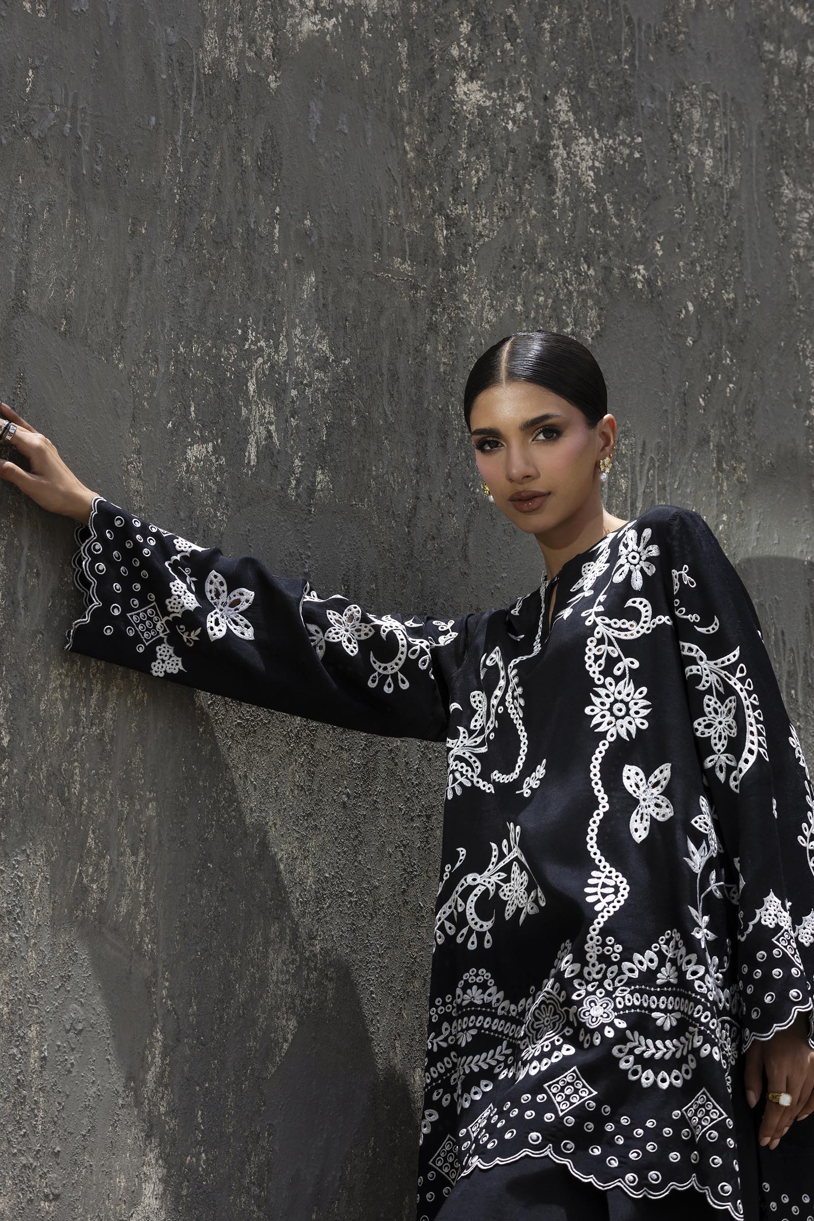 Stitched Embroidered Raw Silk Shirt+ Shalwar