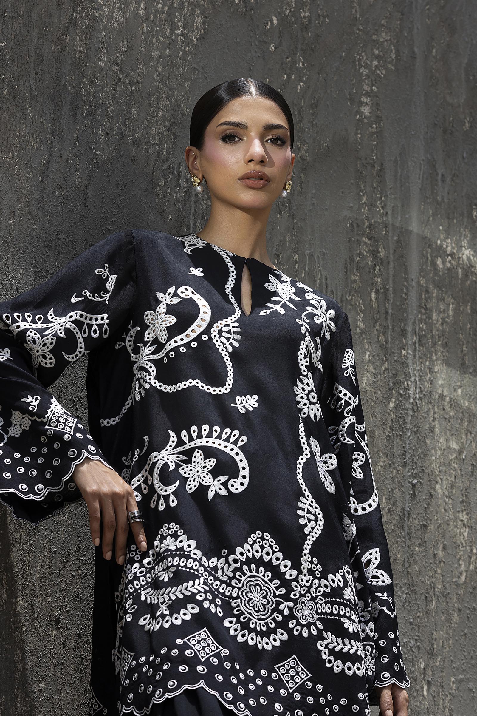 Stitched Embroidered Raw Silk Shirt+ Shalwar
