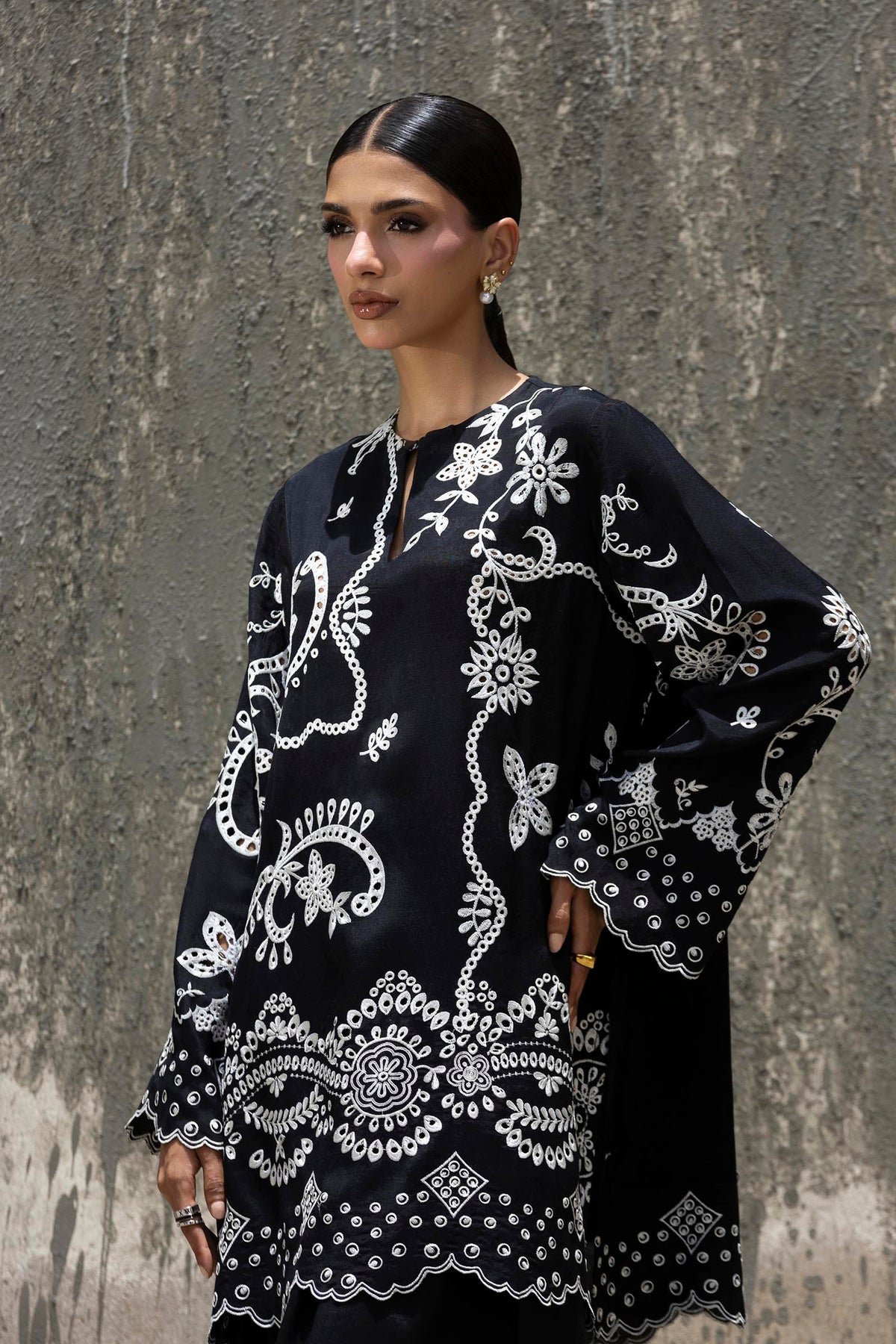 Stitched Embroidered Raw Silk Shirt+ Shalwar