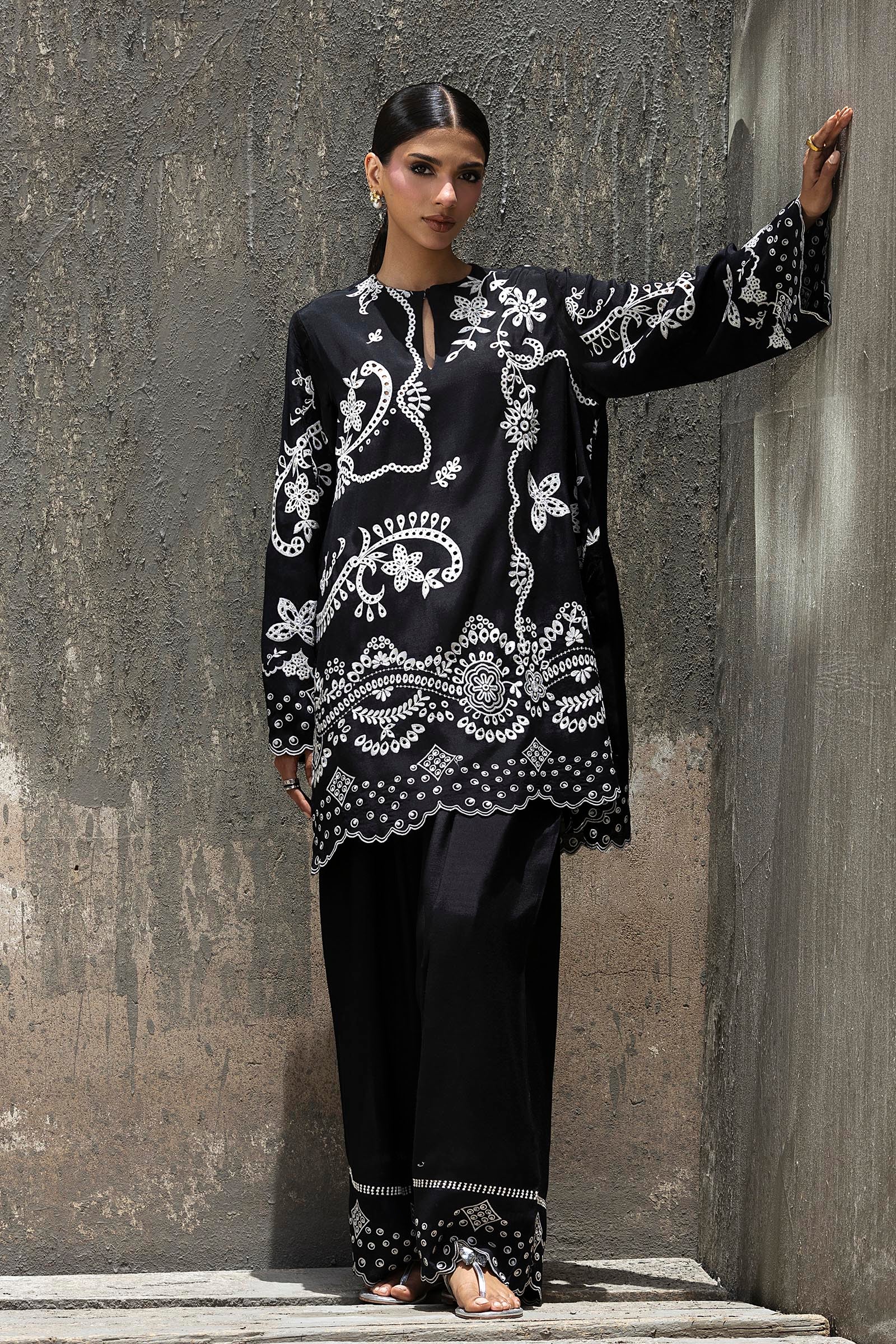 Stitched Embroidered Raw Silk Shirt+ Shalwar