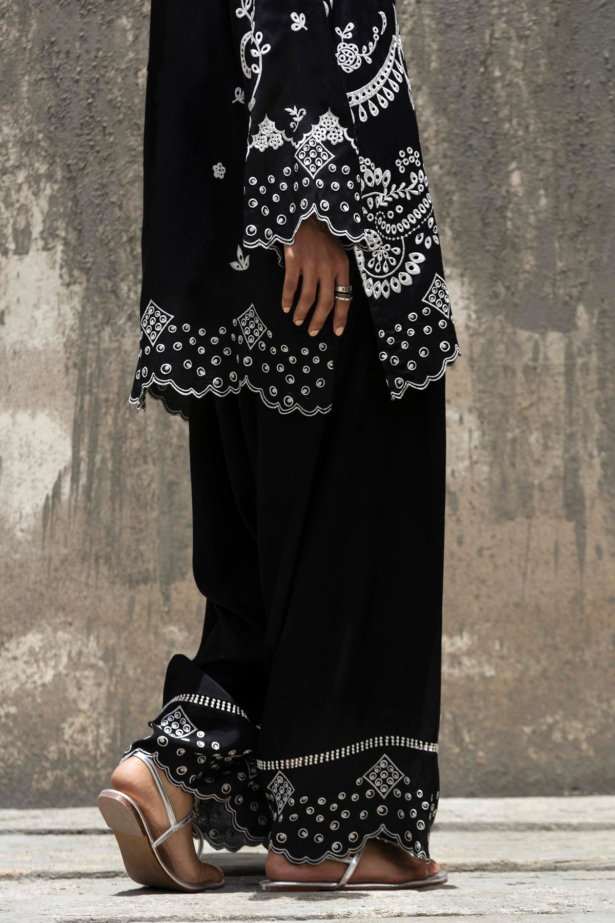 Stitched Embroidered Raw Silk Shirt+ Shalwar