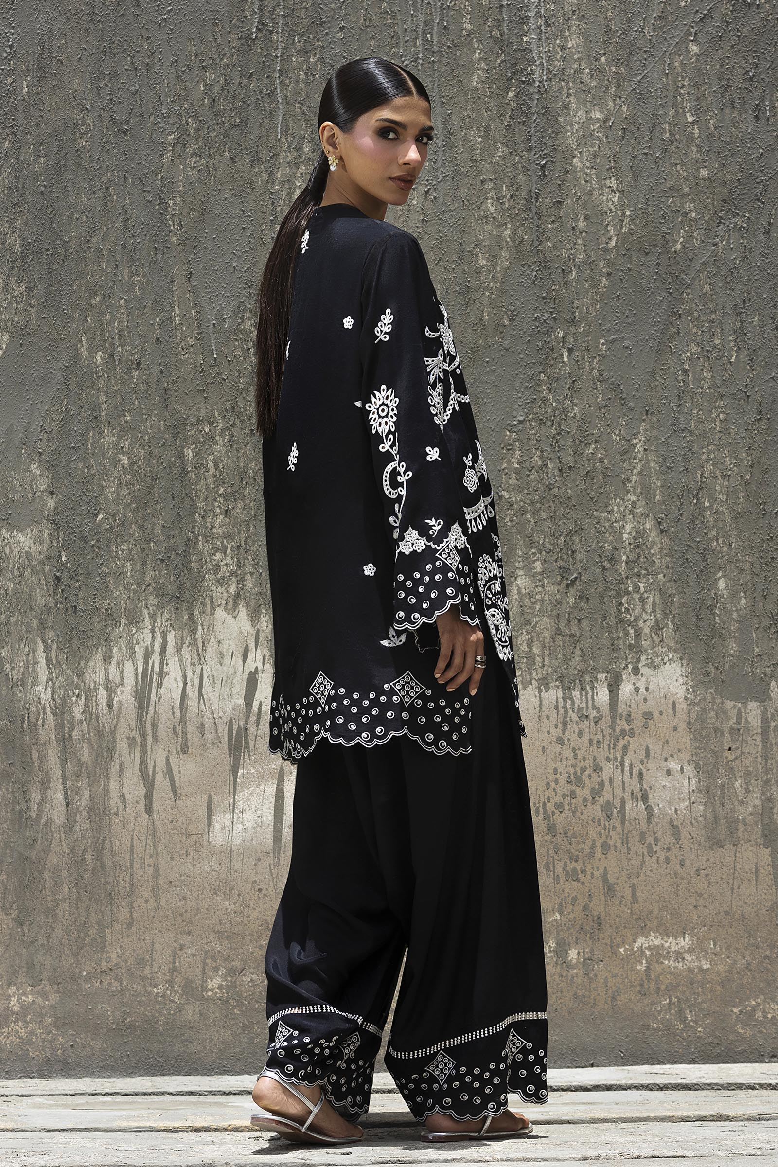 Stitched Embroidered Raw Silk Shirt+ Shalwar