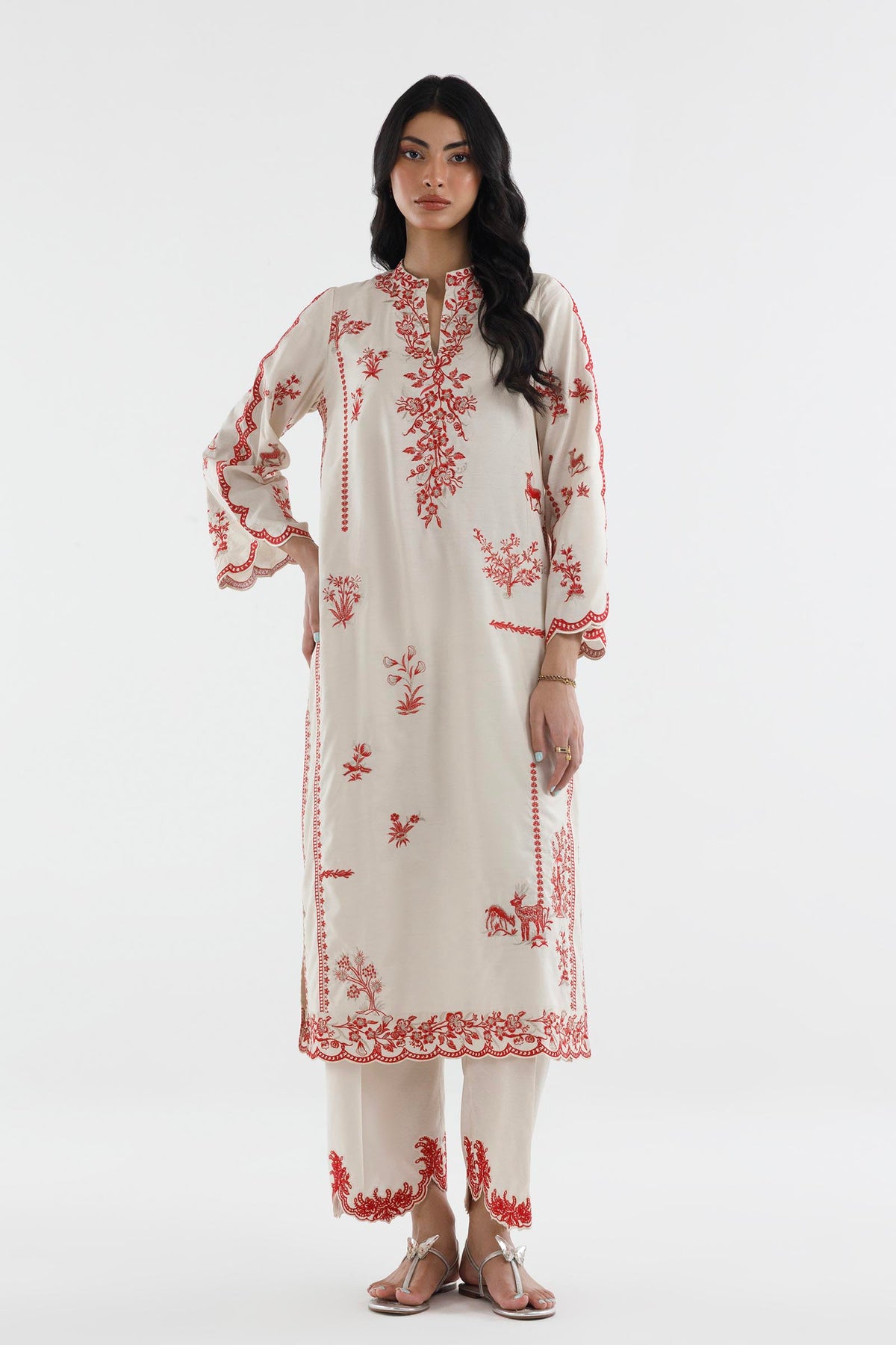 Stitched Embroidered Khaadi Silk Shirt+ Culotte Main image