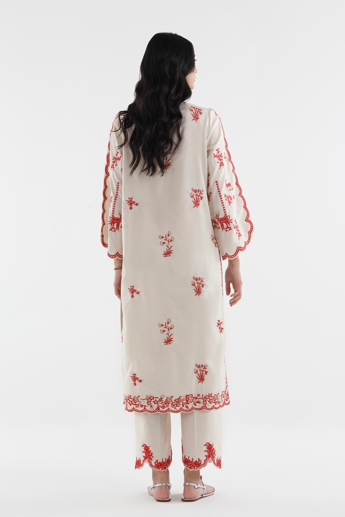Stitched Embroidered Khaadi Silk Shirt+ Culotte