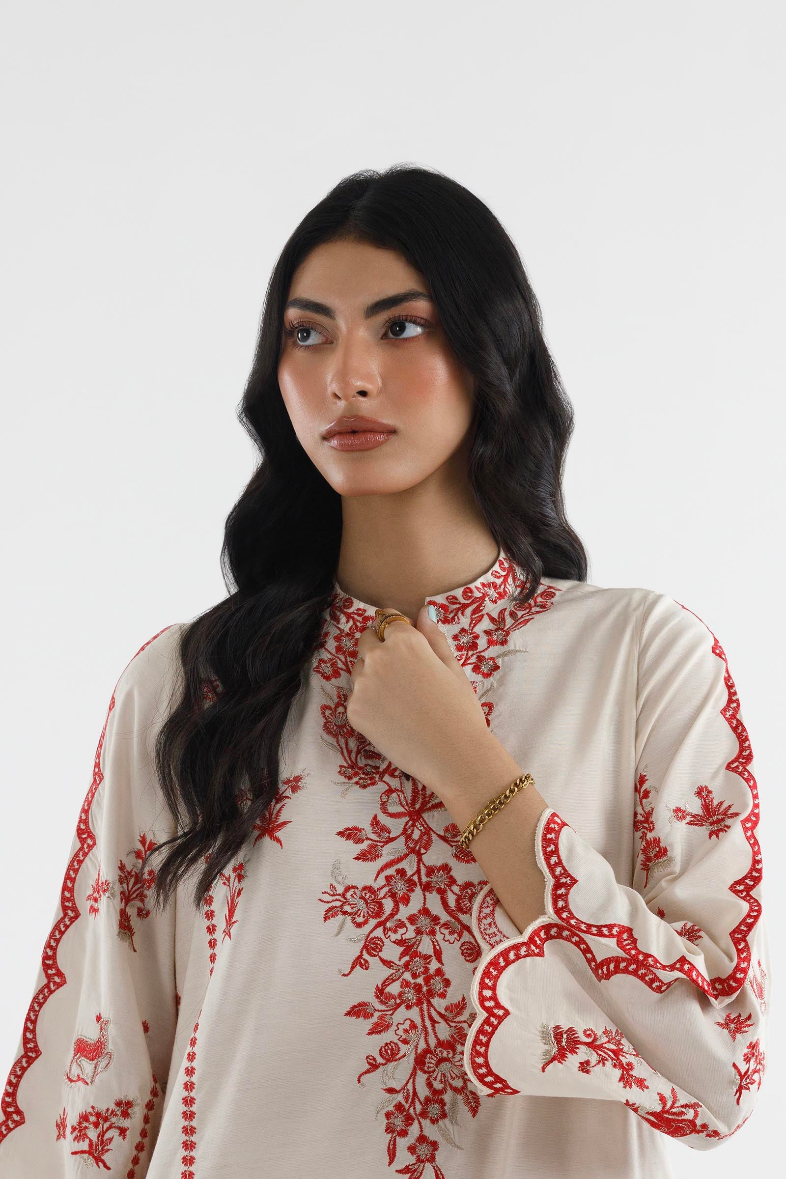 Stitched Embroidered Khaadi Silk Shirt+ Culotte Secondary image
