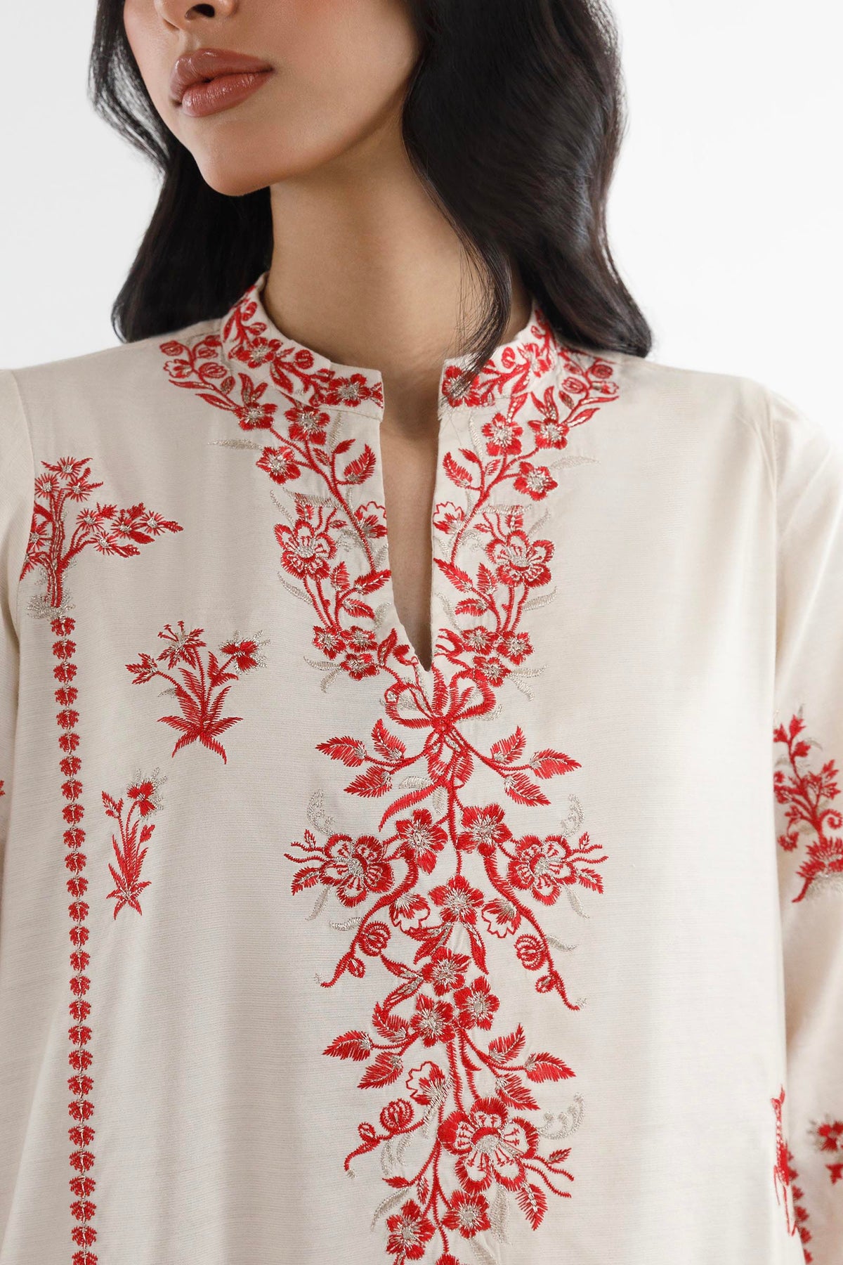Stitched Embroidered Khaadi Silk Shirt+ Culotte