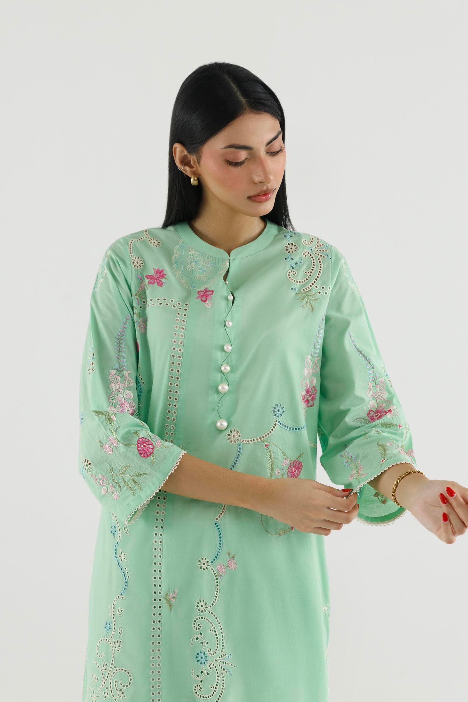 Stitched Embroidered Lawn Shirt+ Culotte Secondary image