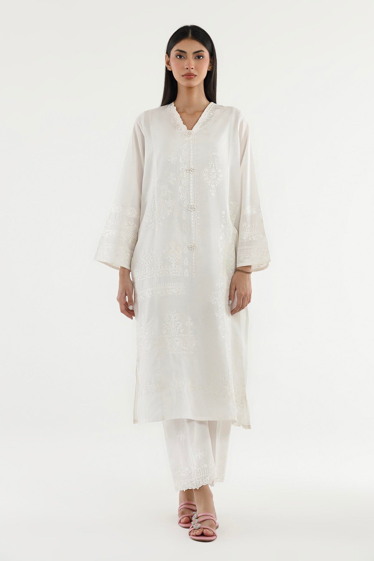 Stitched Embroidered Lawn Shirt+ Culotte Main image