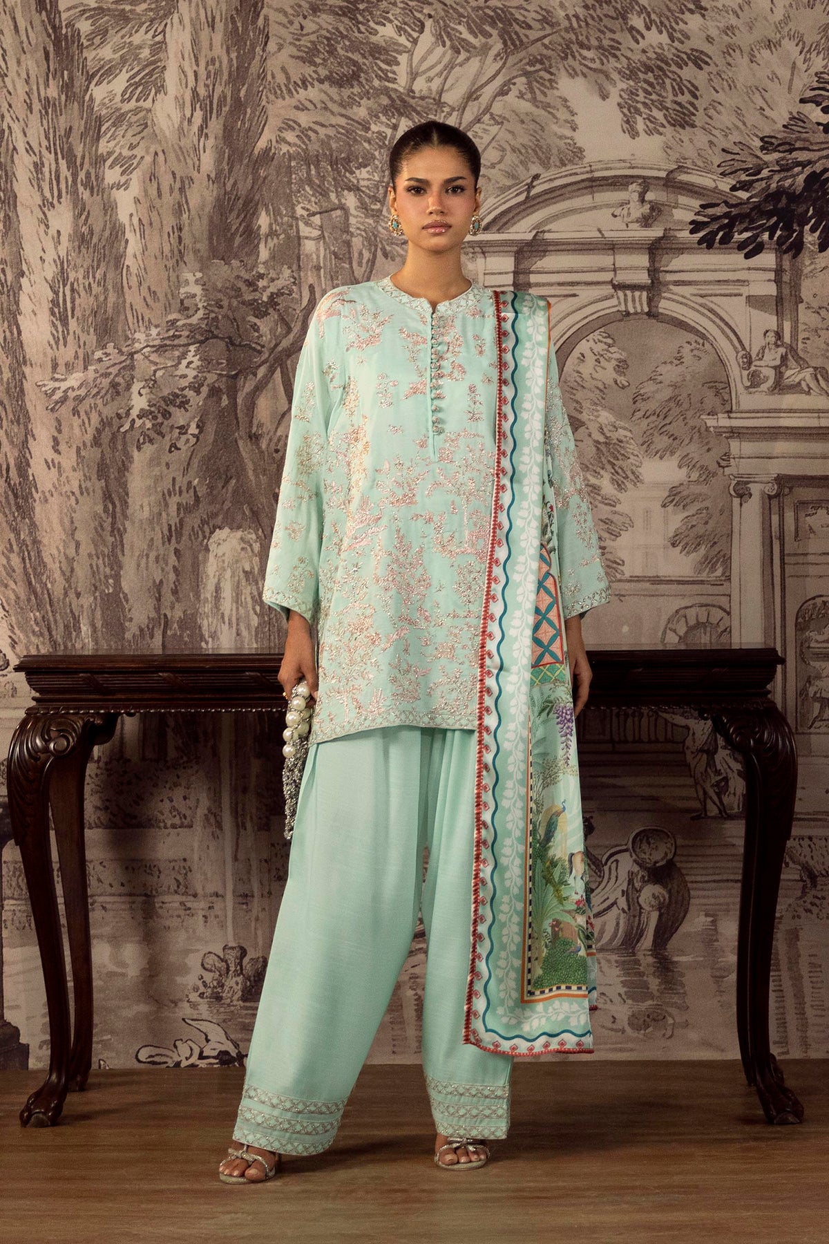 Stitched Embroidered Raw Silk Suit