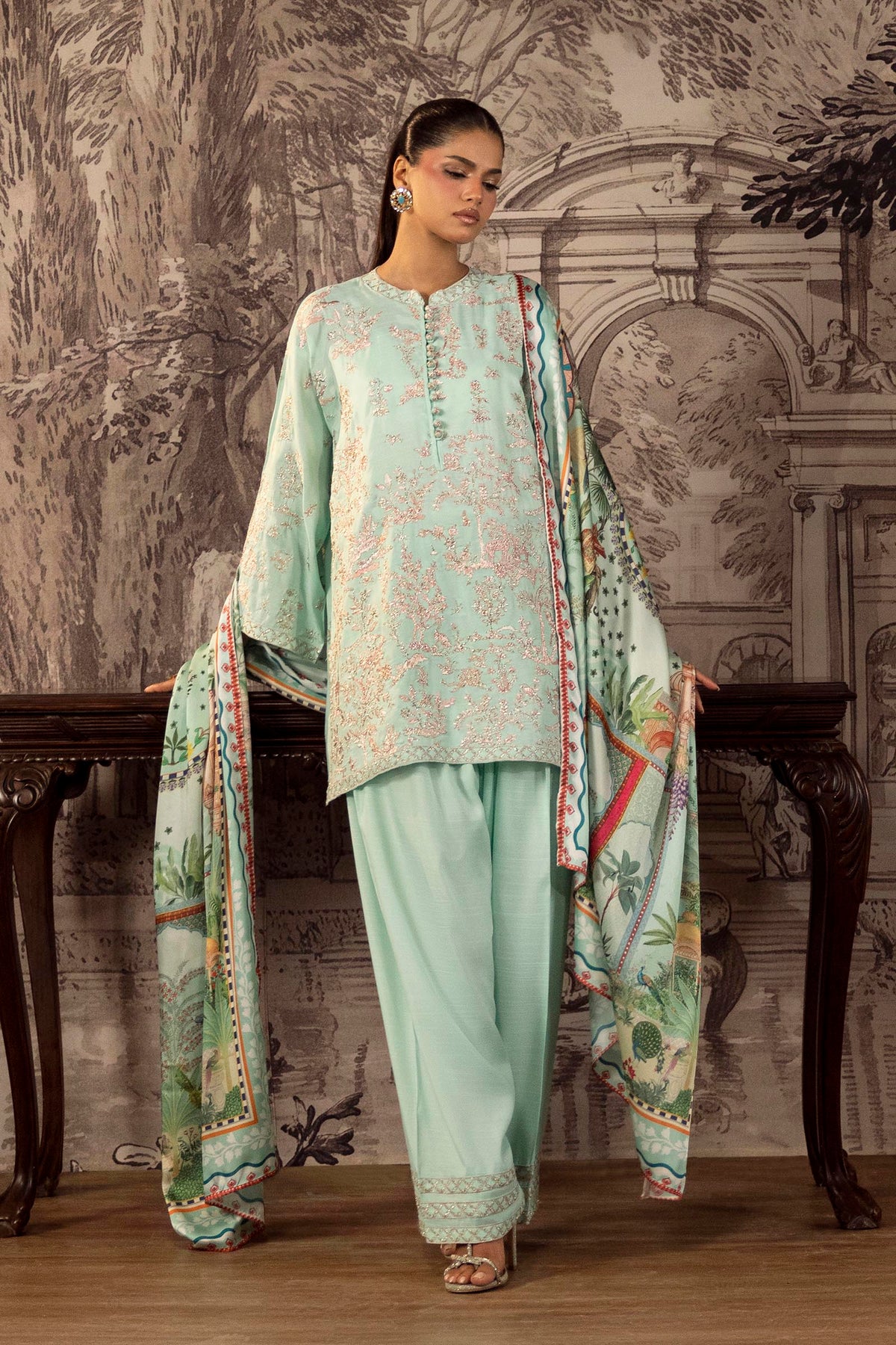 Stitched Embroidered Raw Silk Suit Main image