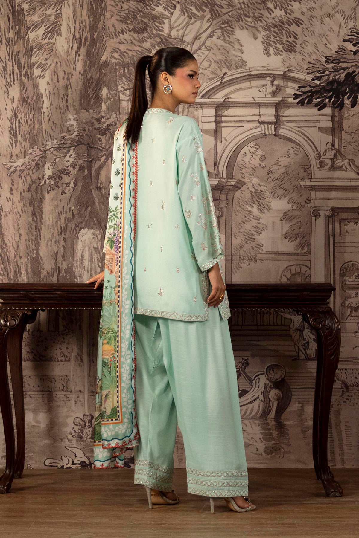 Stitched Embroidered Raw Silk Suit