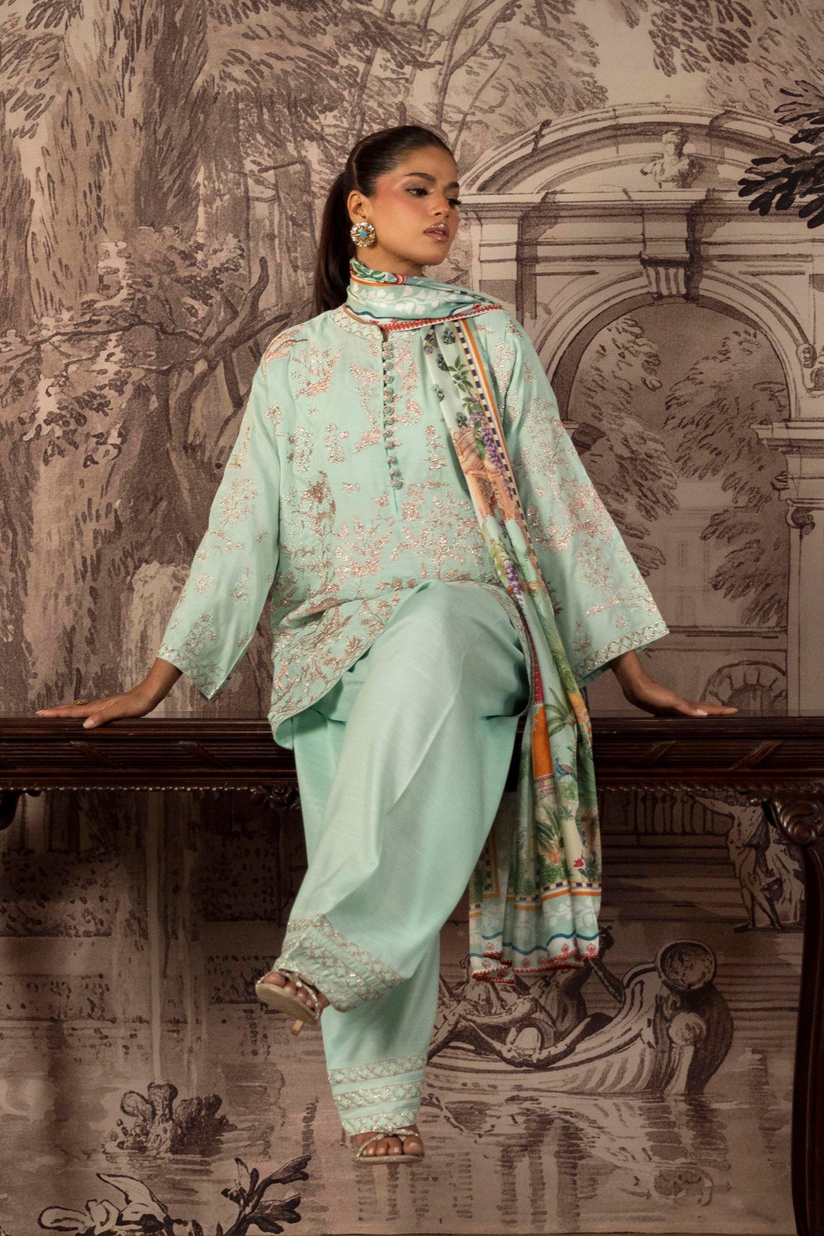 Stitched Embroidered Raw Silk Suit