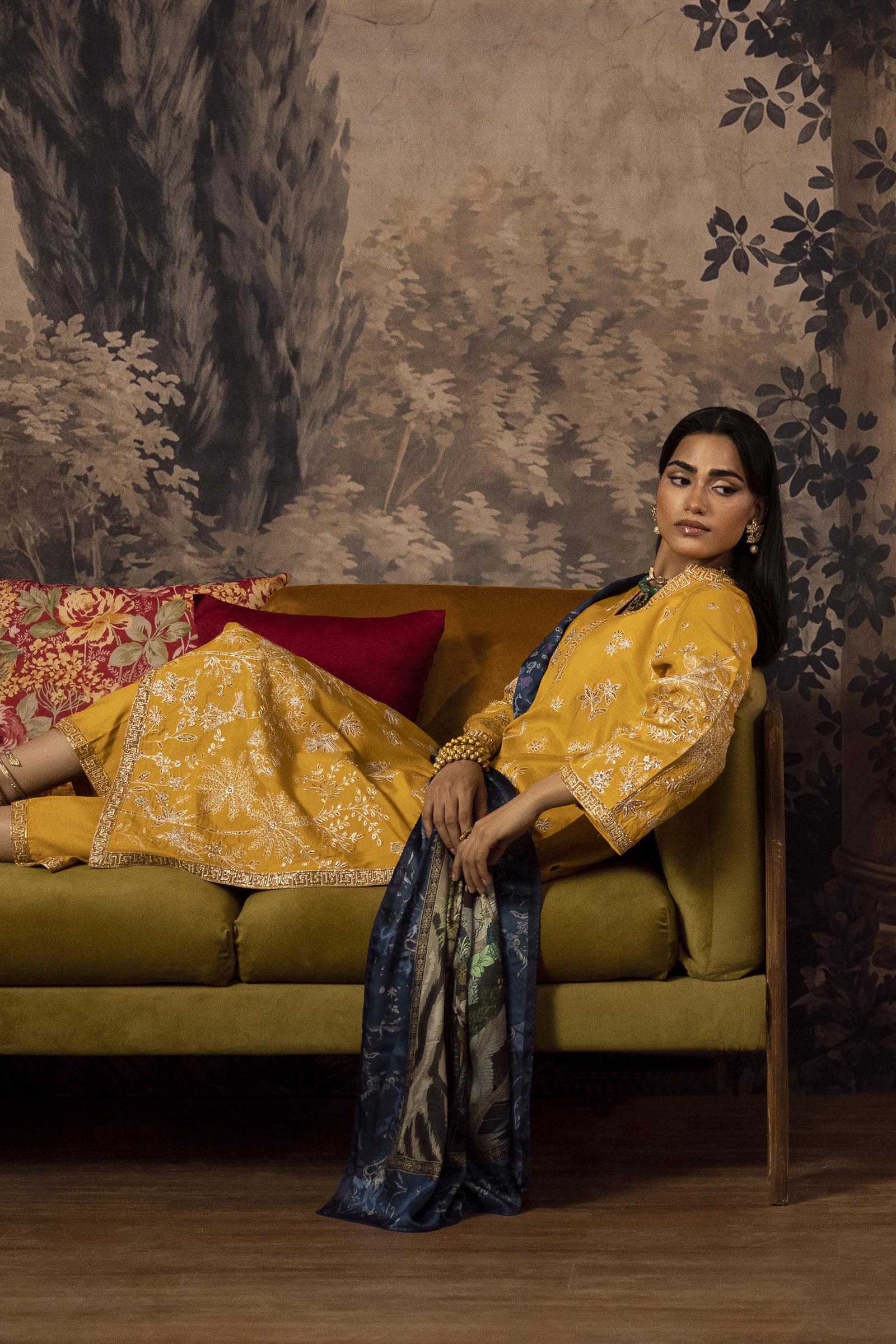 Stitched Embroidered Raw Silk Suit Secondary image