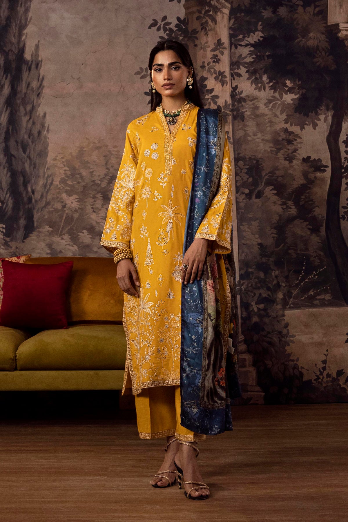 Stitched Embroidered Raw Silk Suit Main image