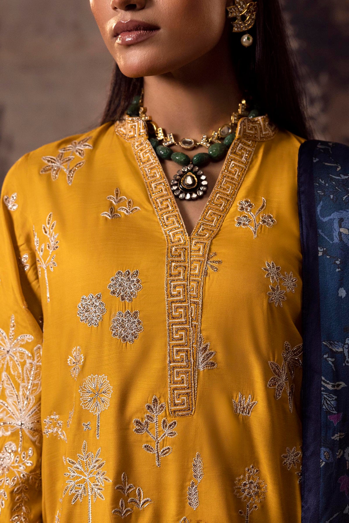 Stitched Embroidered Raw Silk Suit