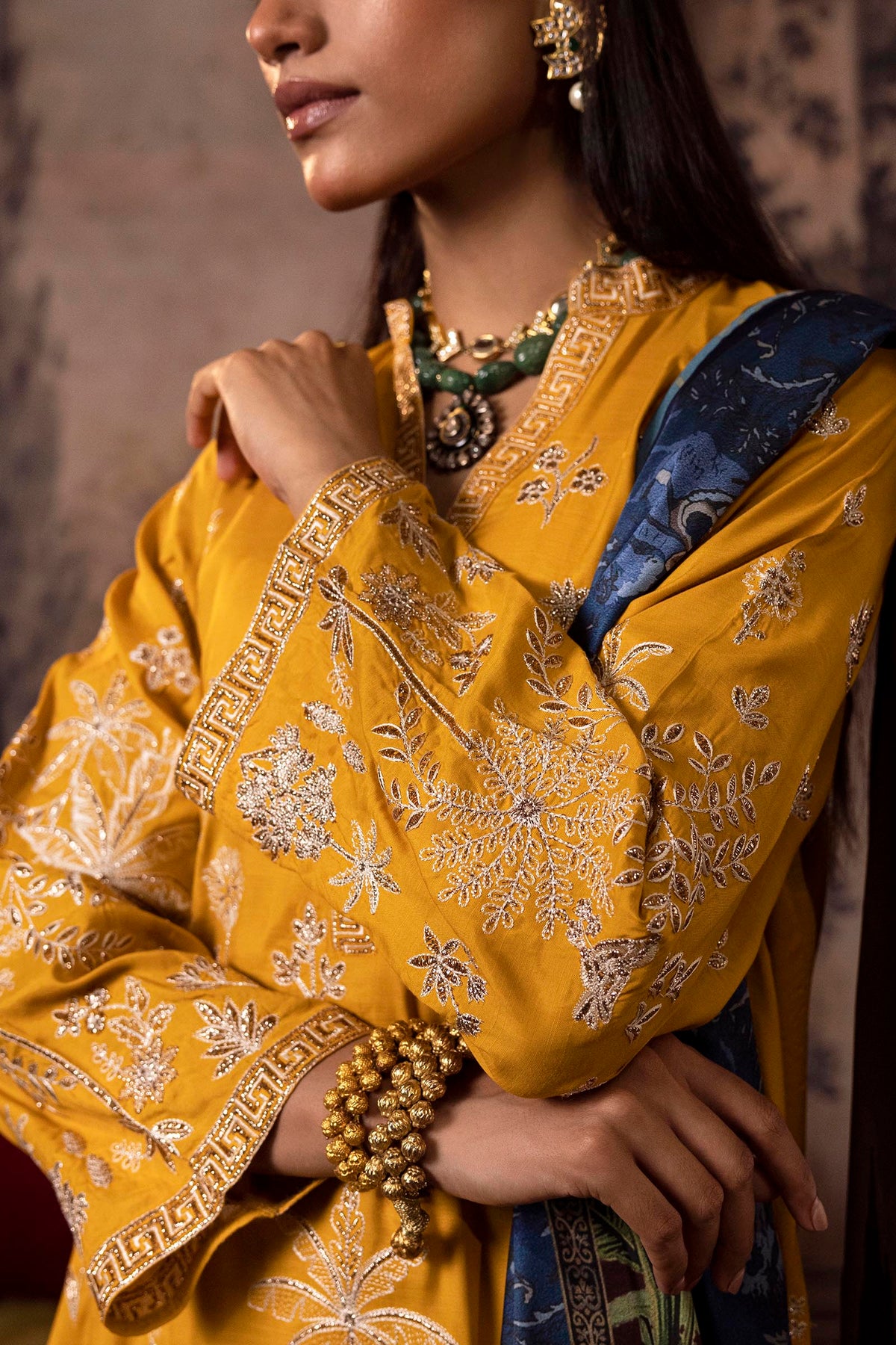 Stitched Embroidered Raw Silk Suit