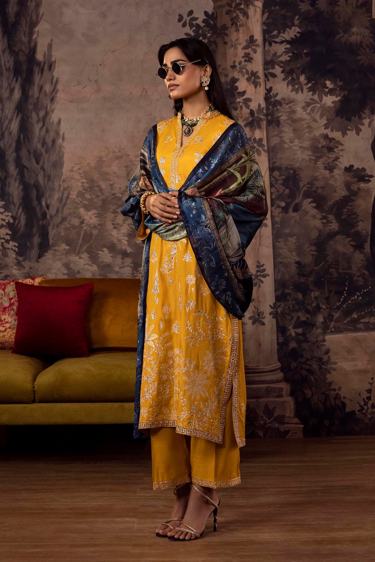 Stitched Embroidered Raw Silk Suit